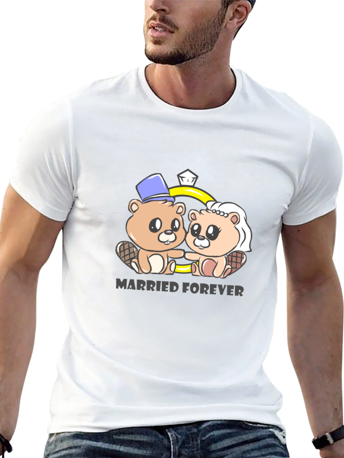 Married Forever Beaver Couple Graphic Tee