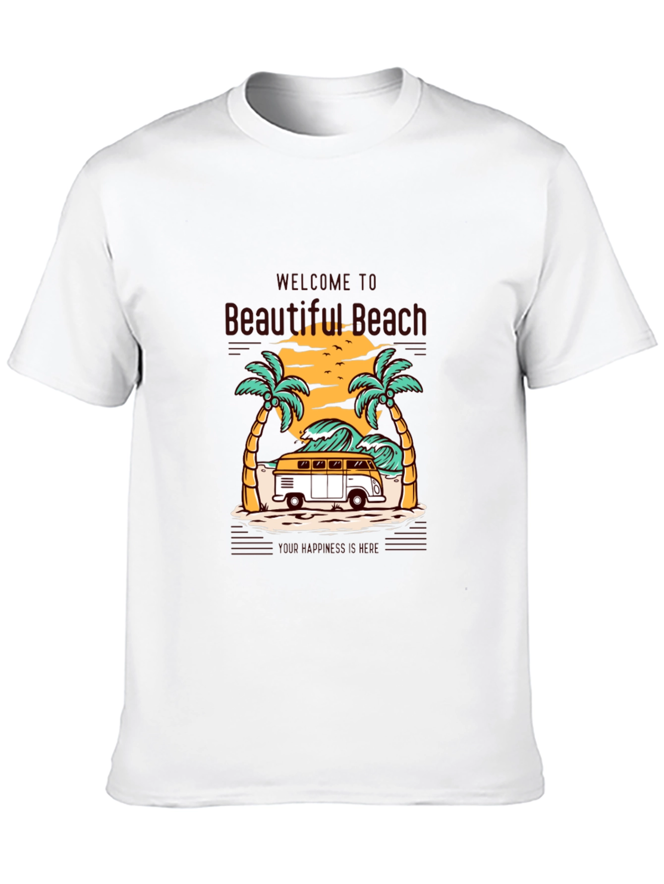 Beautiful Beach Graphic Tee - Surfing Van Summer Vibes