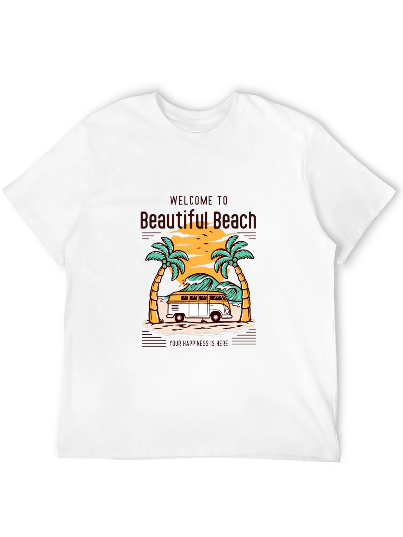 Beautiful Beach Graphic Tee - Surfing Van Summer Vibes
