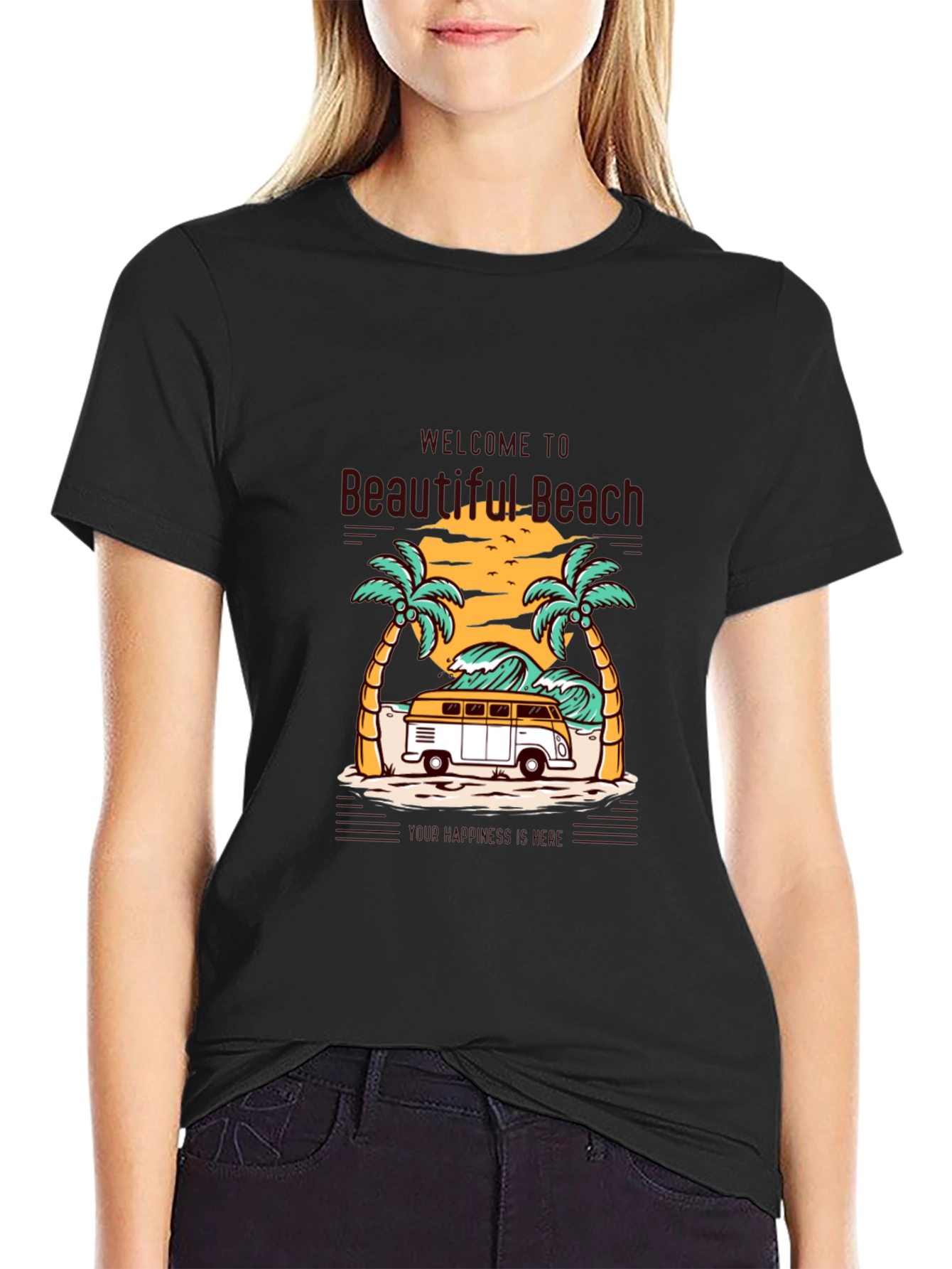 Beautiful Beach Graphic Tee - Surfing Van Summer Vibes