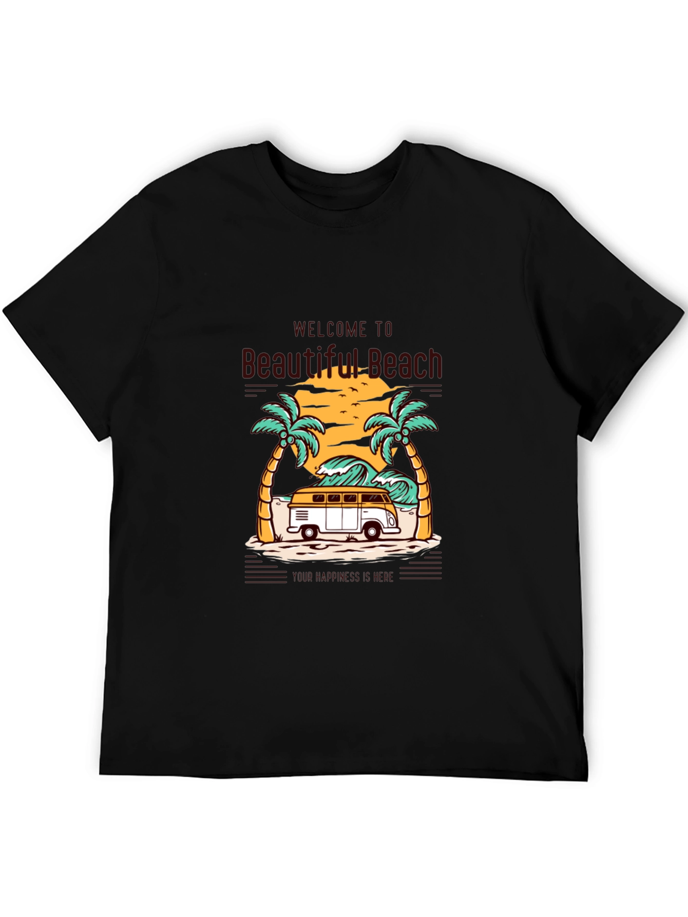 Beautiful Beach Graphic Tee - Surfing Van Summer Vibes