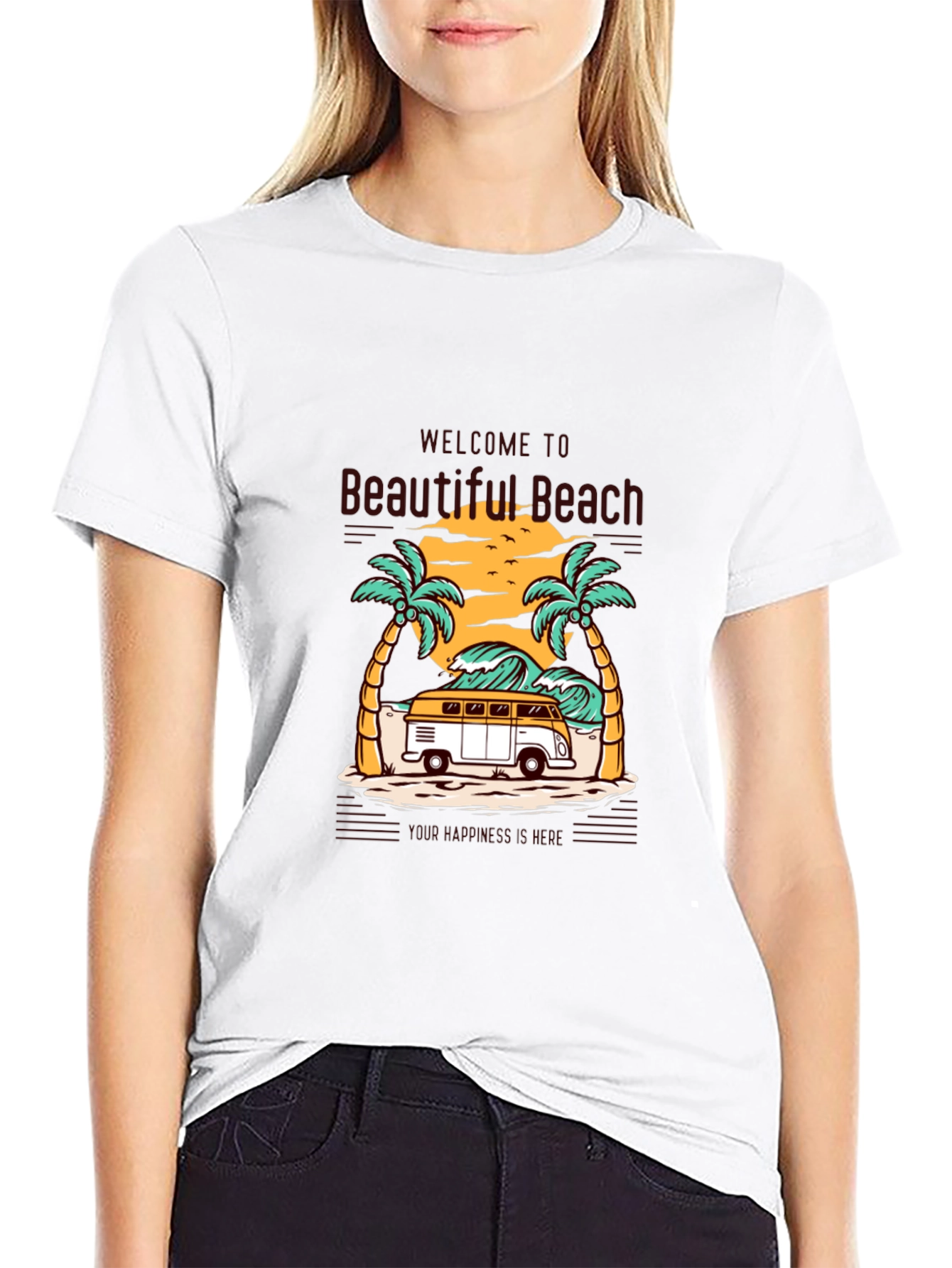 Beautiful Beach Graphic Tee - Surfing Van Summer Vibes