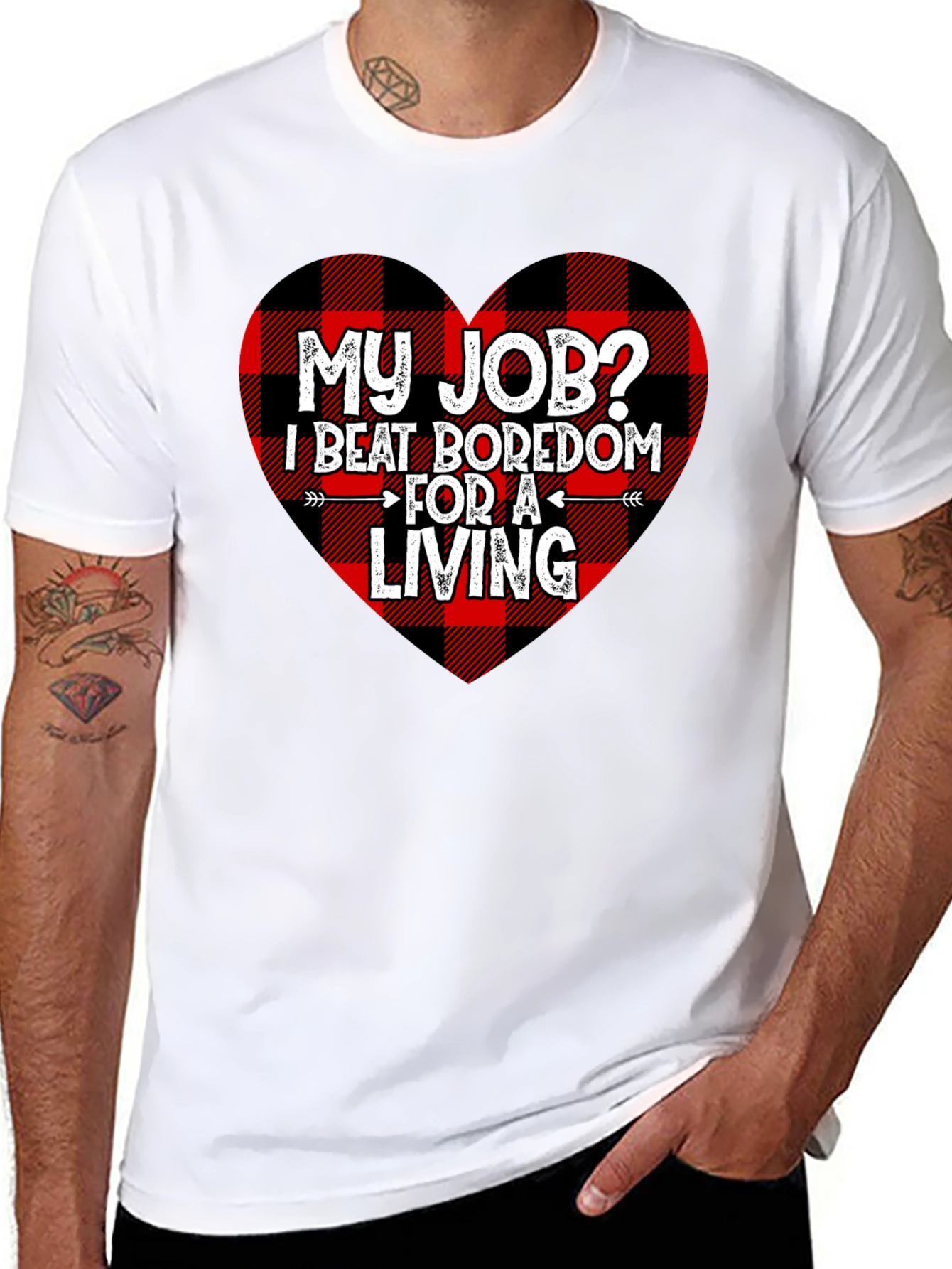 Beat Boredom T-Shirt - Buffalo Plaid Heart
