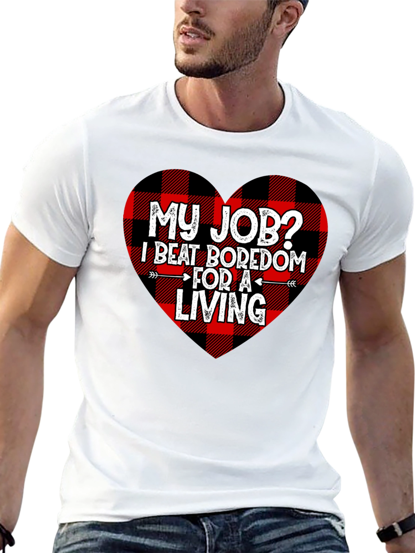 Beat Boredom T-Shirt - Buffalo Plaid Heart