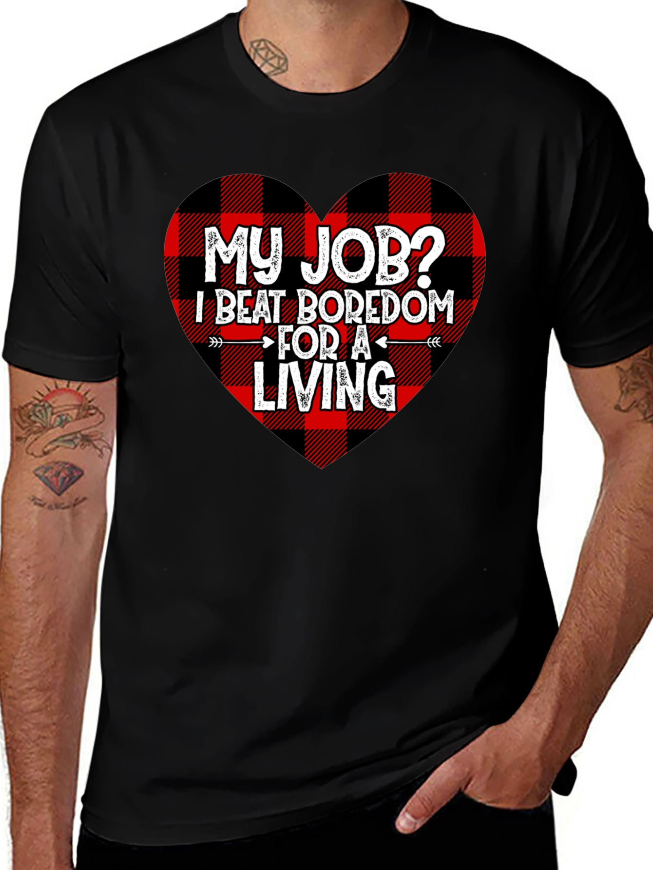 Beat Boredom T-Shirt - Buffalo Plaid Heart