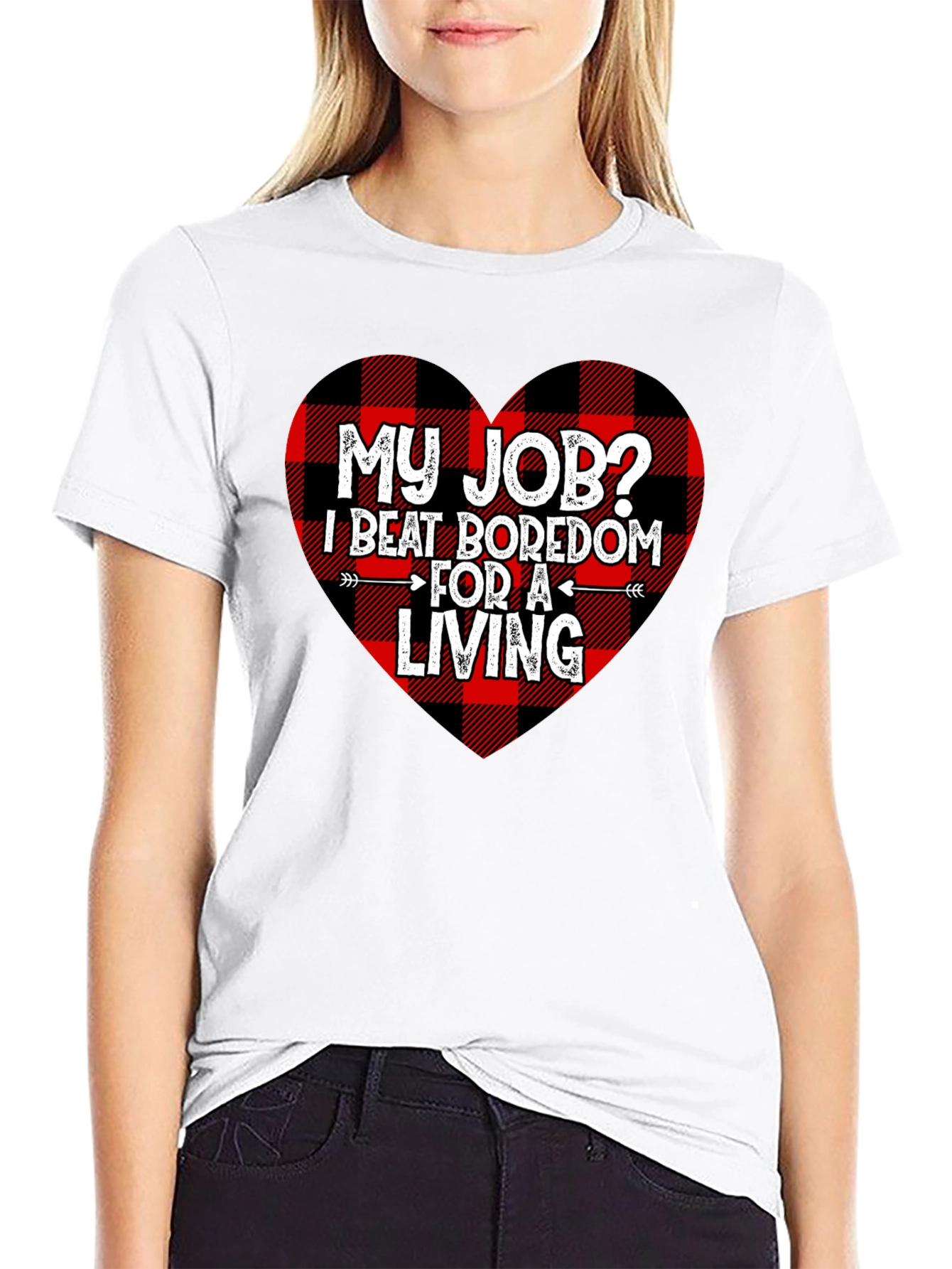 Beat Boredom T-Shirt - Buffalo Plaid Heart