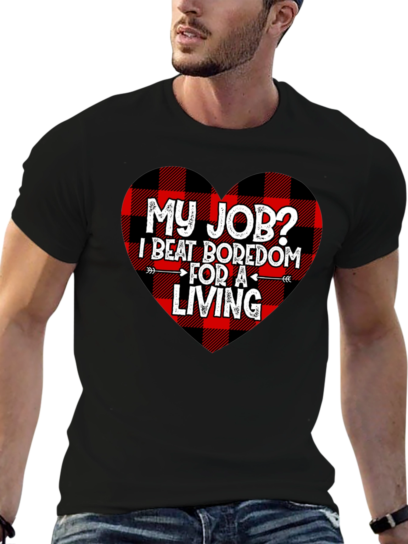 Beat Boredom T-Shirt - Buffalo Plaid Heart