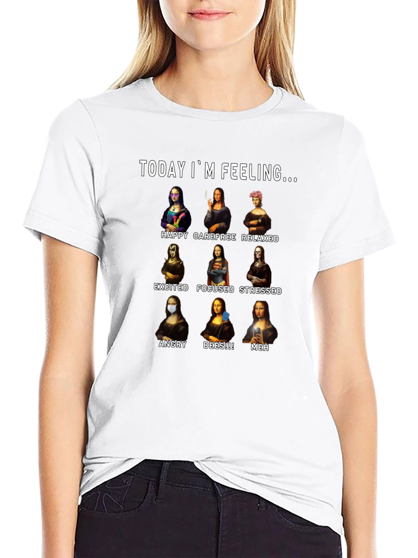 Today Im Feeling... Mona Lisa Funny Black T-Shirt