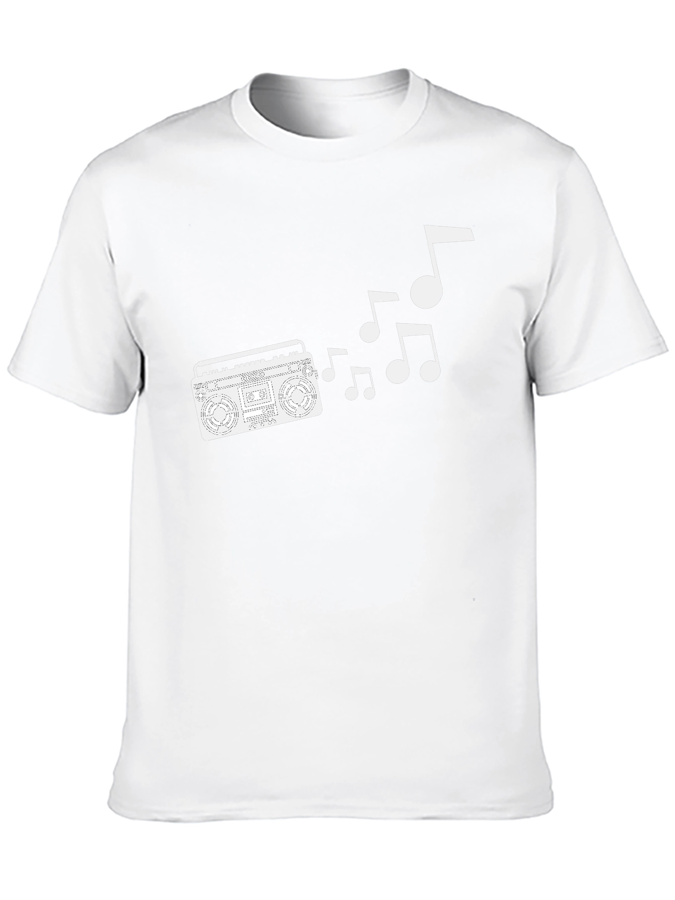 Retro Boombox & Music Notes Black T-Shirt