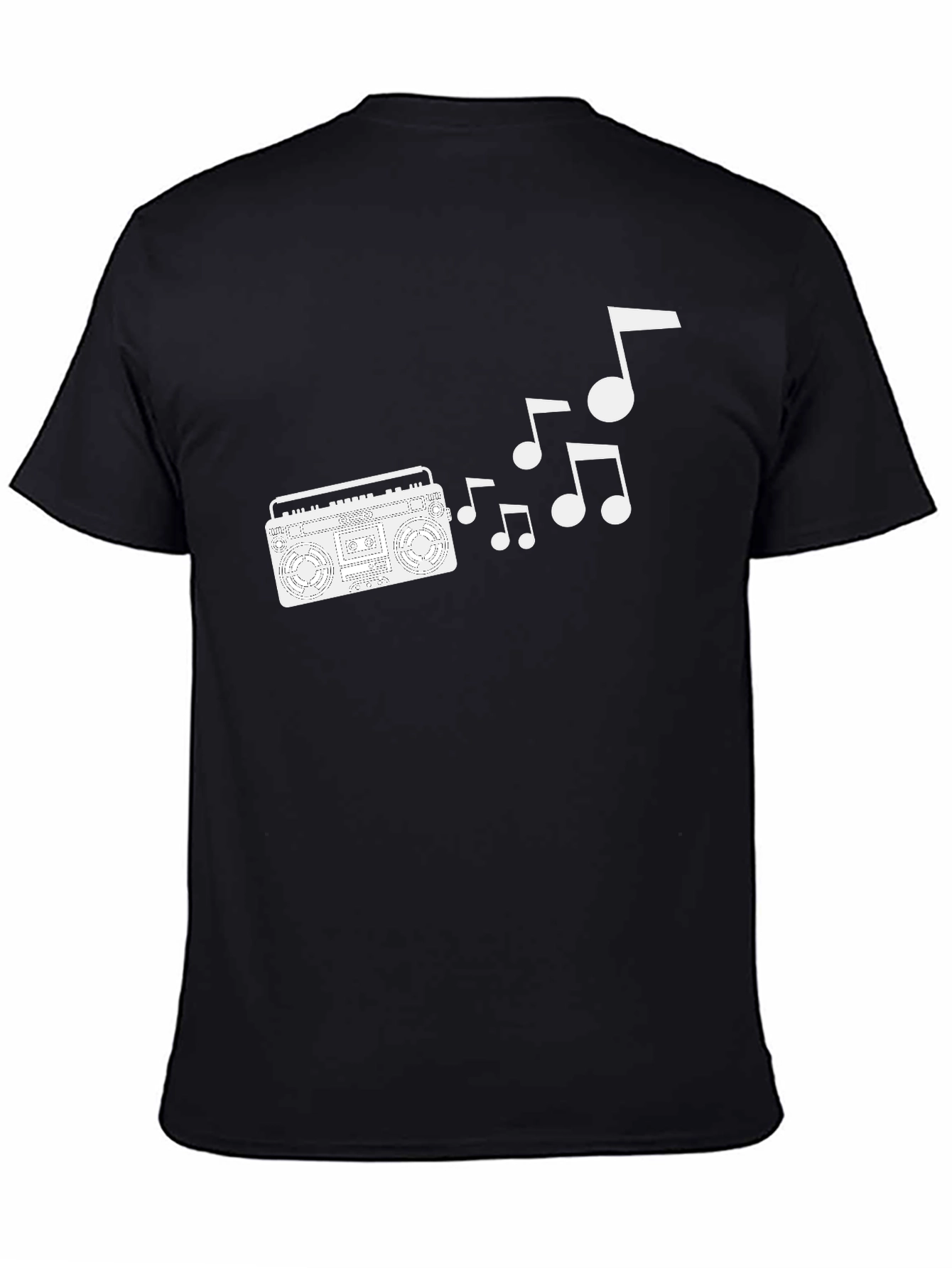 Retro Boombox & Music Notes Black T-Shirt