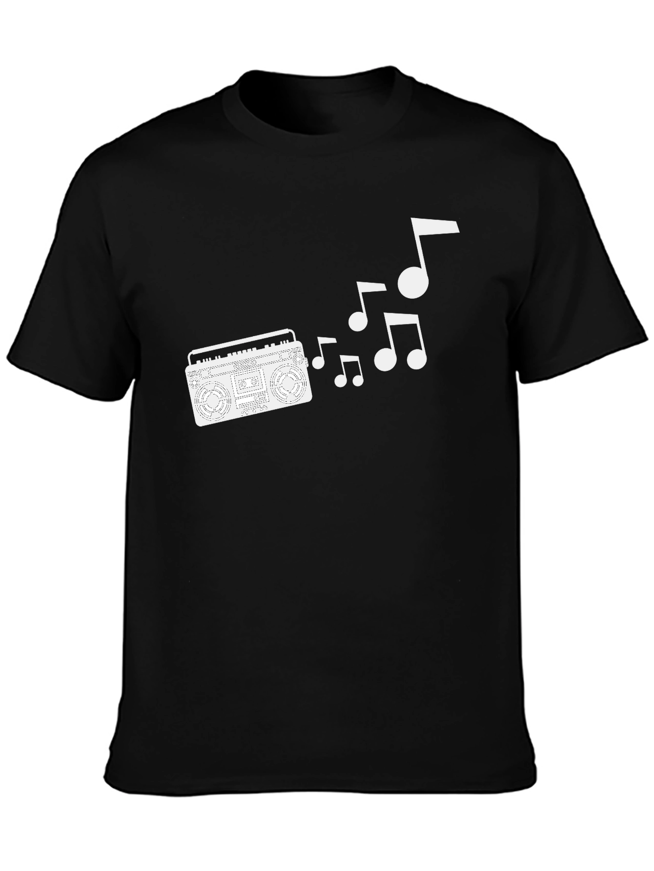 Retro Boombox & Music Notes Black T-Shirt