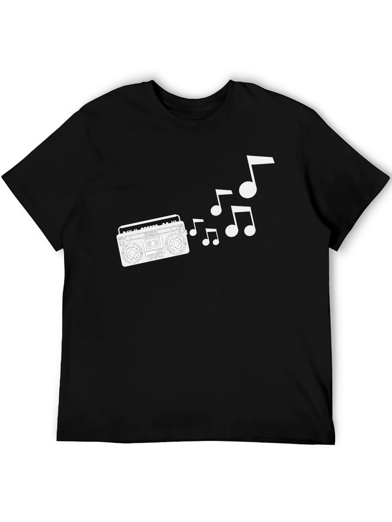 Retro Boombox & Music Notes Black T-Shirt