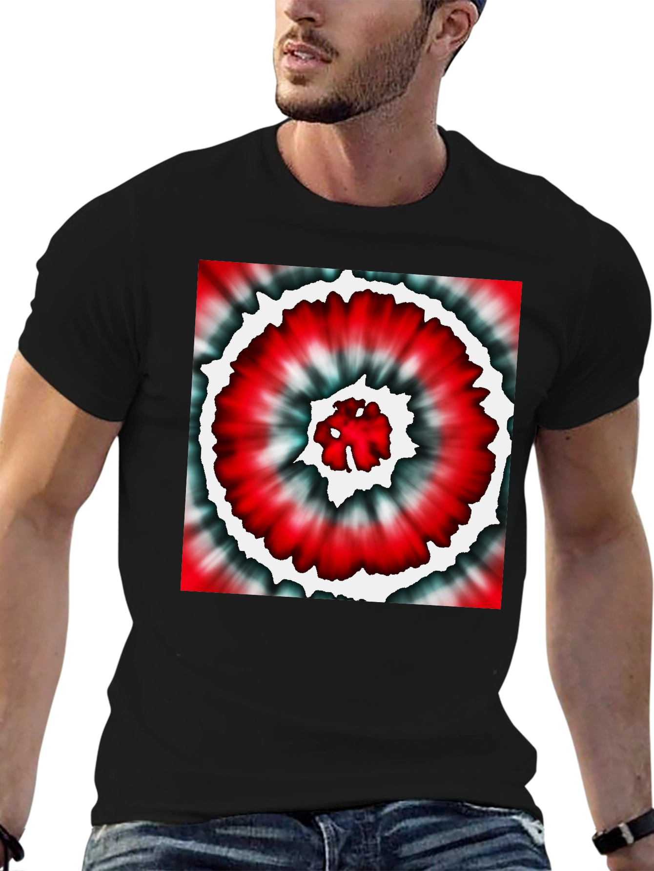 Red Tie-Dye Graphic Black T-Shirt