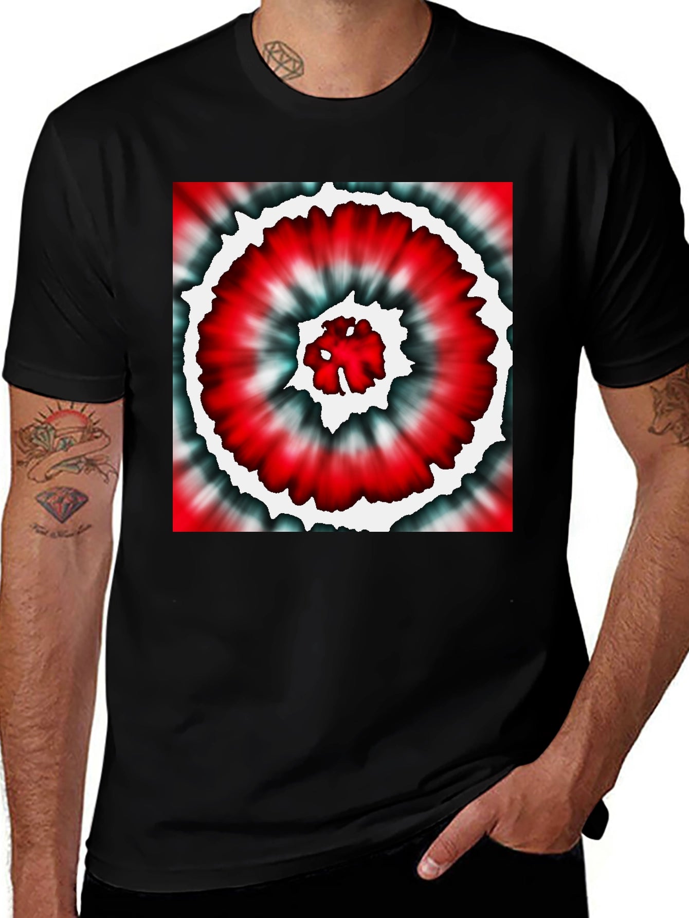 Red Tie-Dye Graphic Black T-Shirt