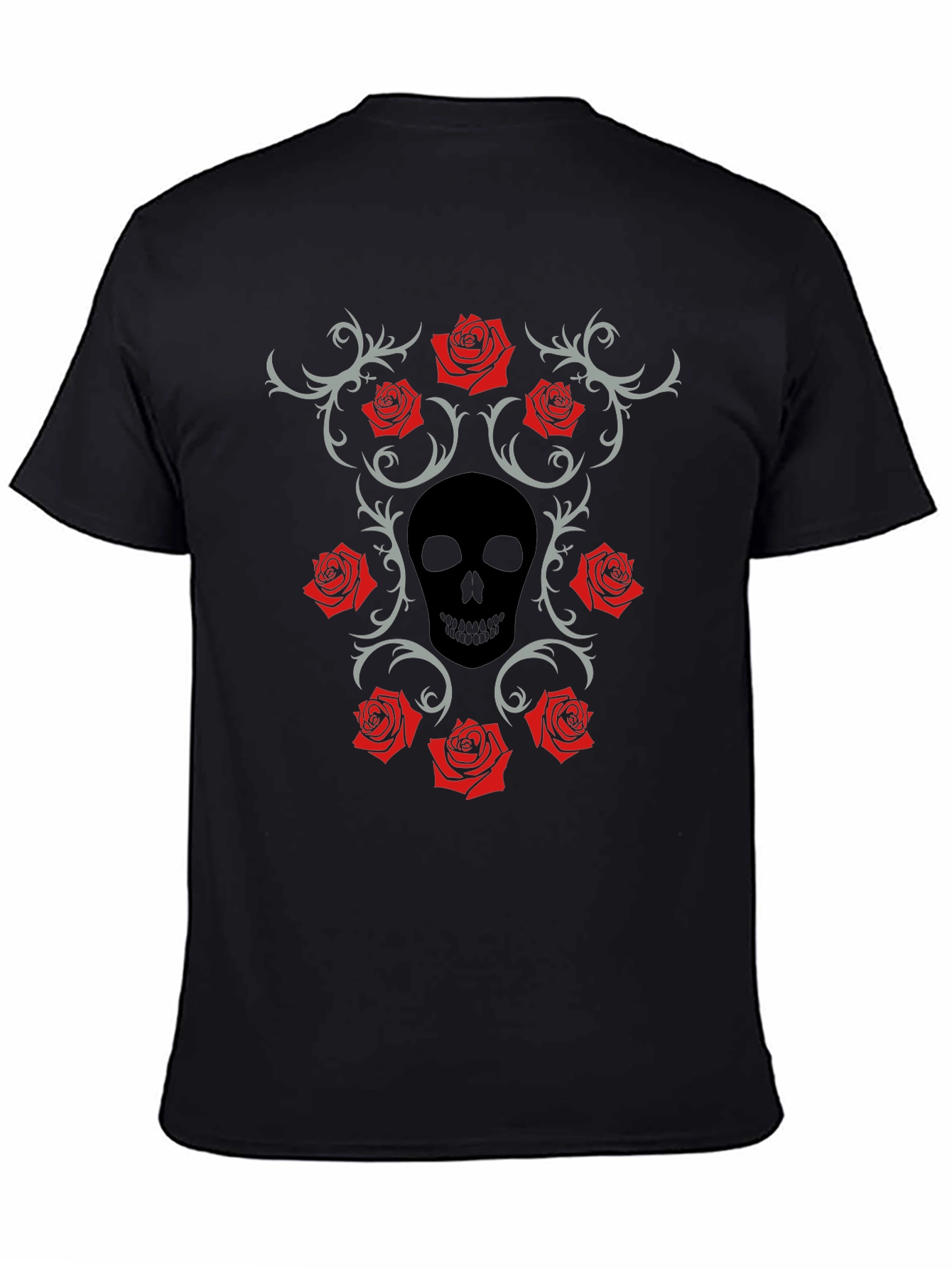 Skull & Roses Graphic Black T-Shirt