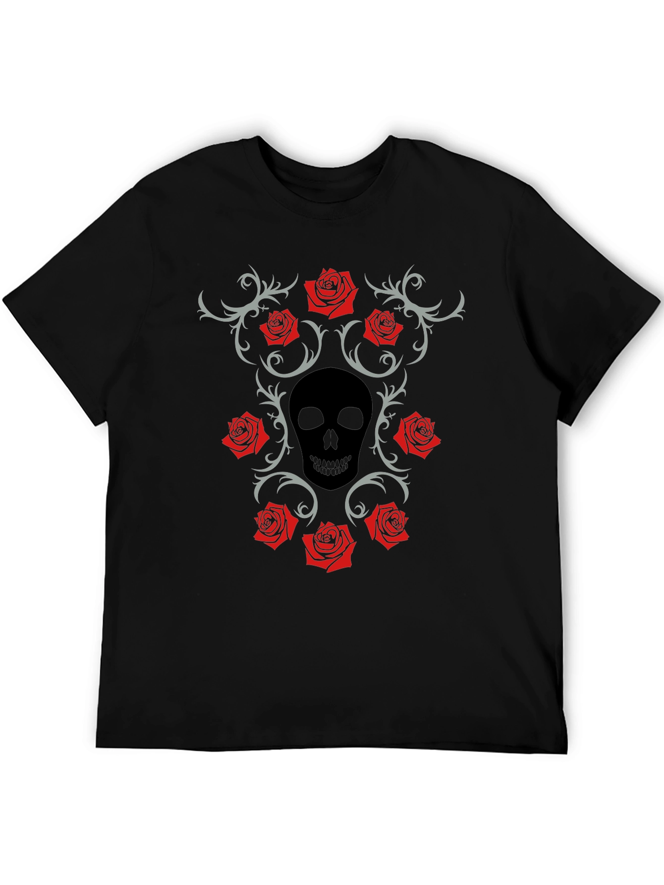 Skull & Roses Graphic Black T-Shirt
