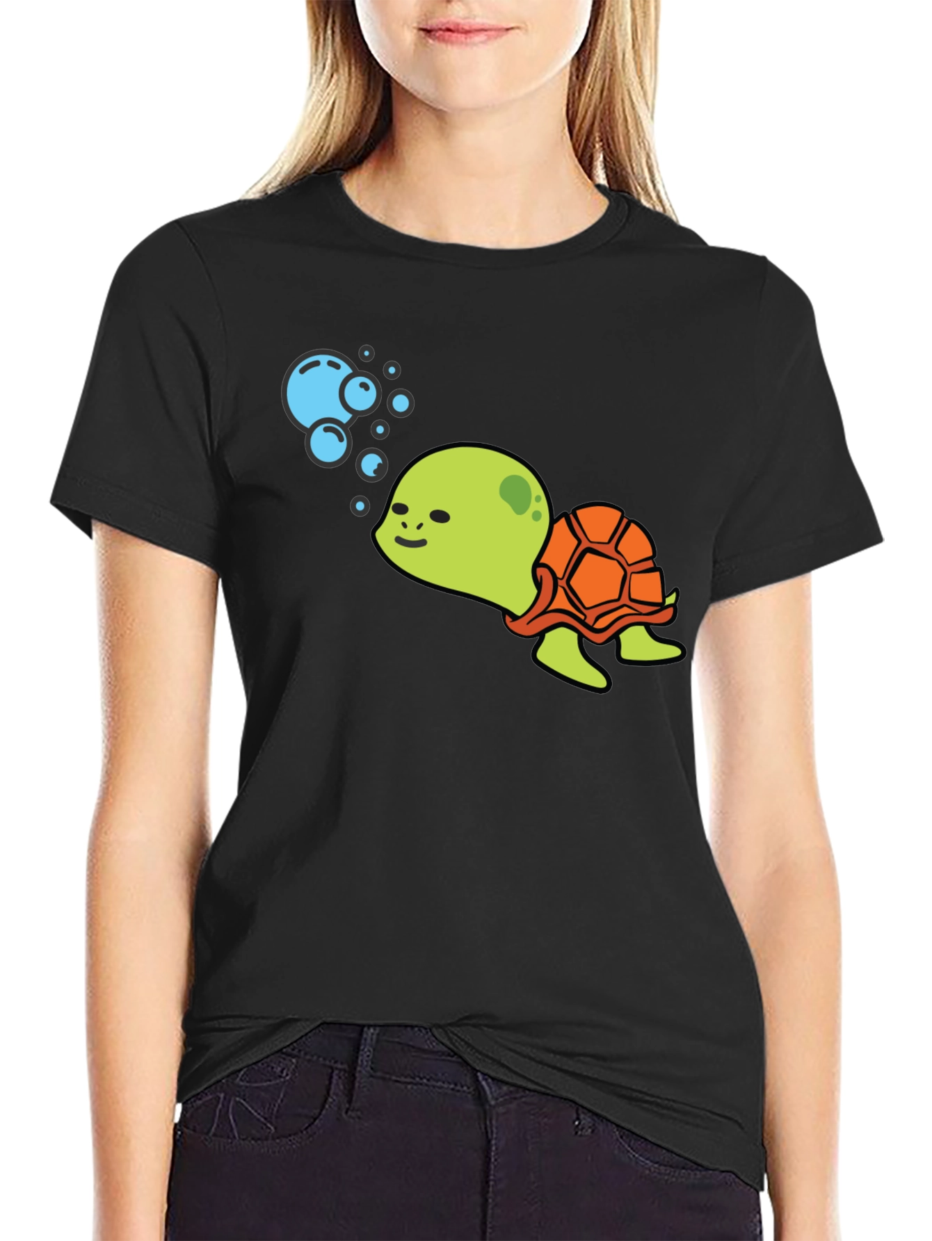 Cute Turtle Black T-Shirt - Cartoon Sea Life