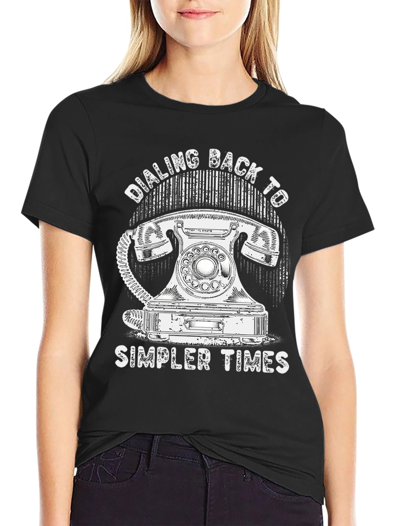 Dialing Back Simpler Times Retro Phone Graphic T-Shirt