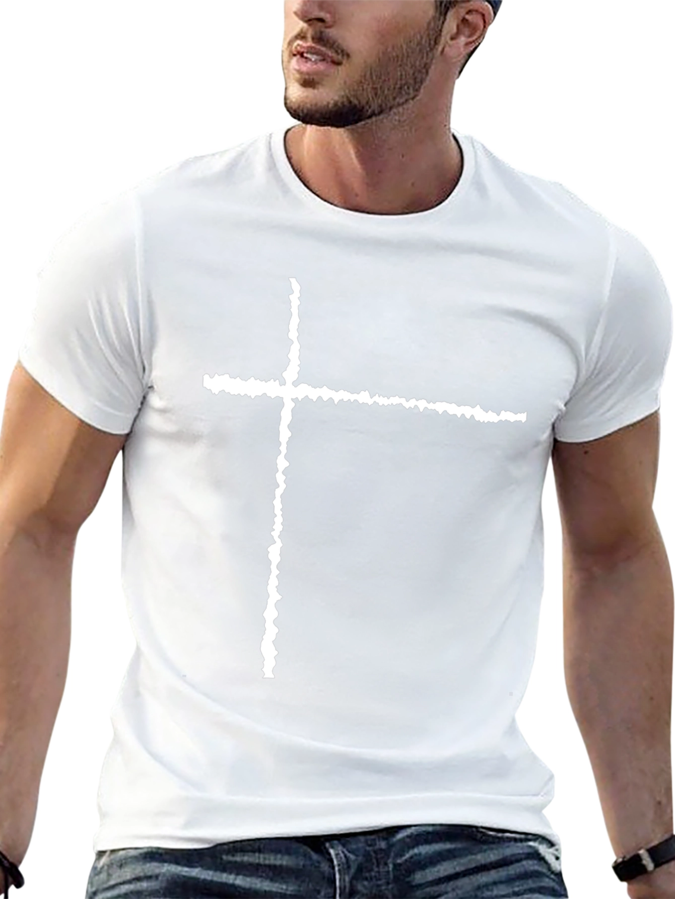 Distressed Cross Graphic Black Tee