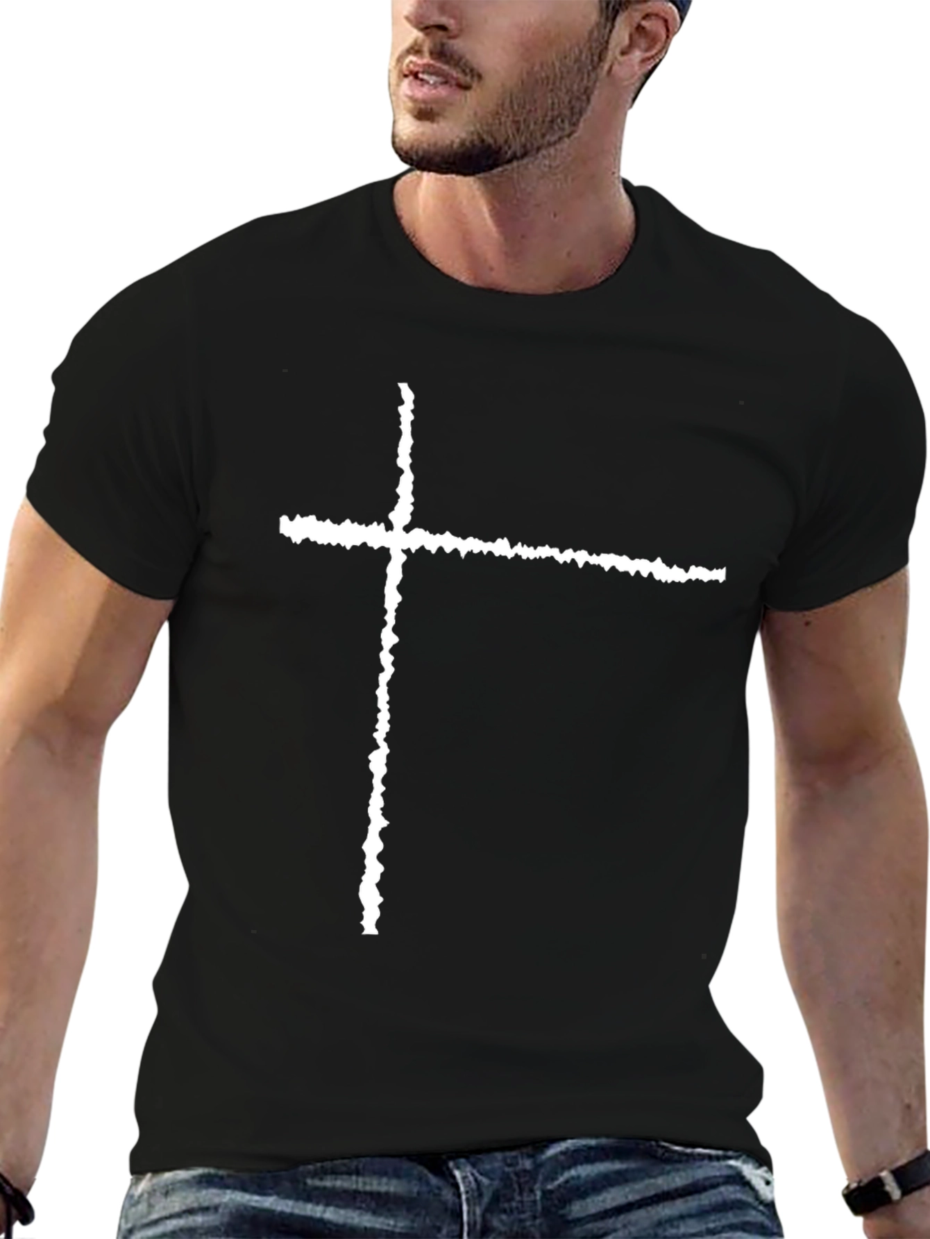 Distressed Cross Graphic Black Tee