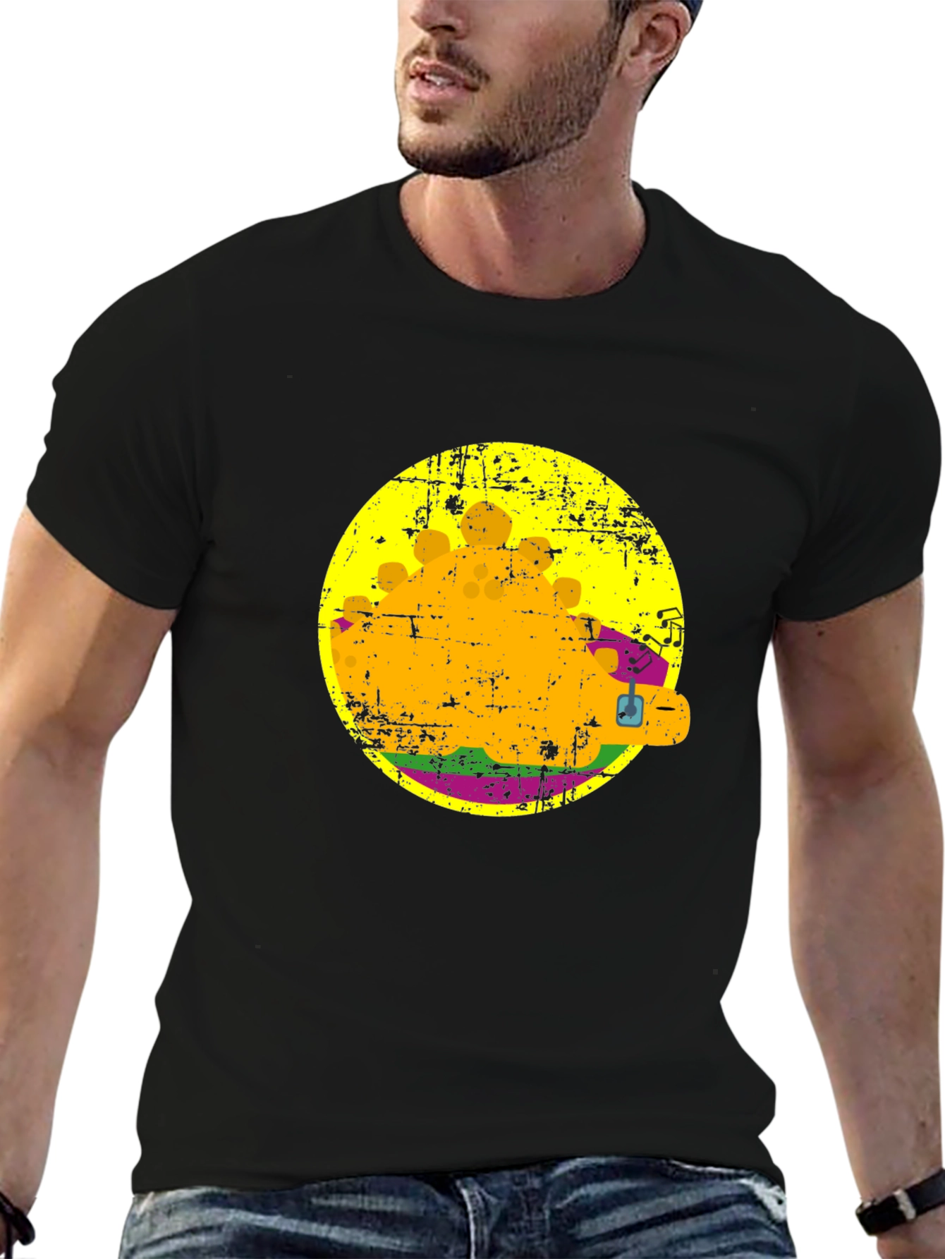 Retro Burger Graphic Tee - Black Cotton T-Shirt