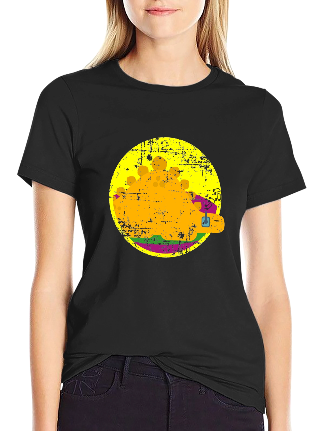 Retro Burger Graphic Tee - Black Cotton T-Shirt
