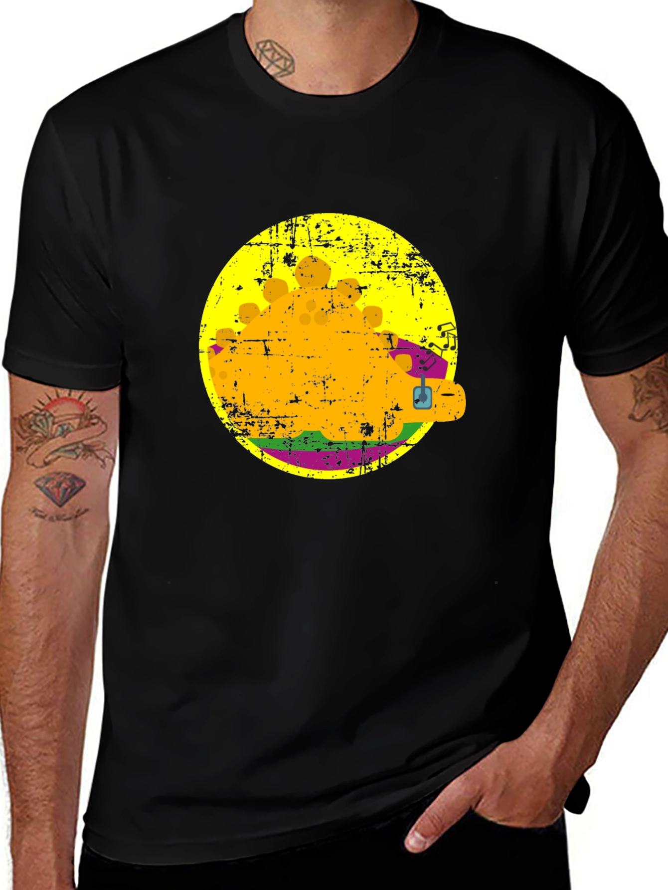 Retro Burger Graphic Tee - Black Cotton T-Shirt
