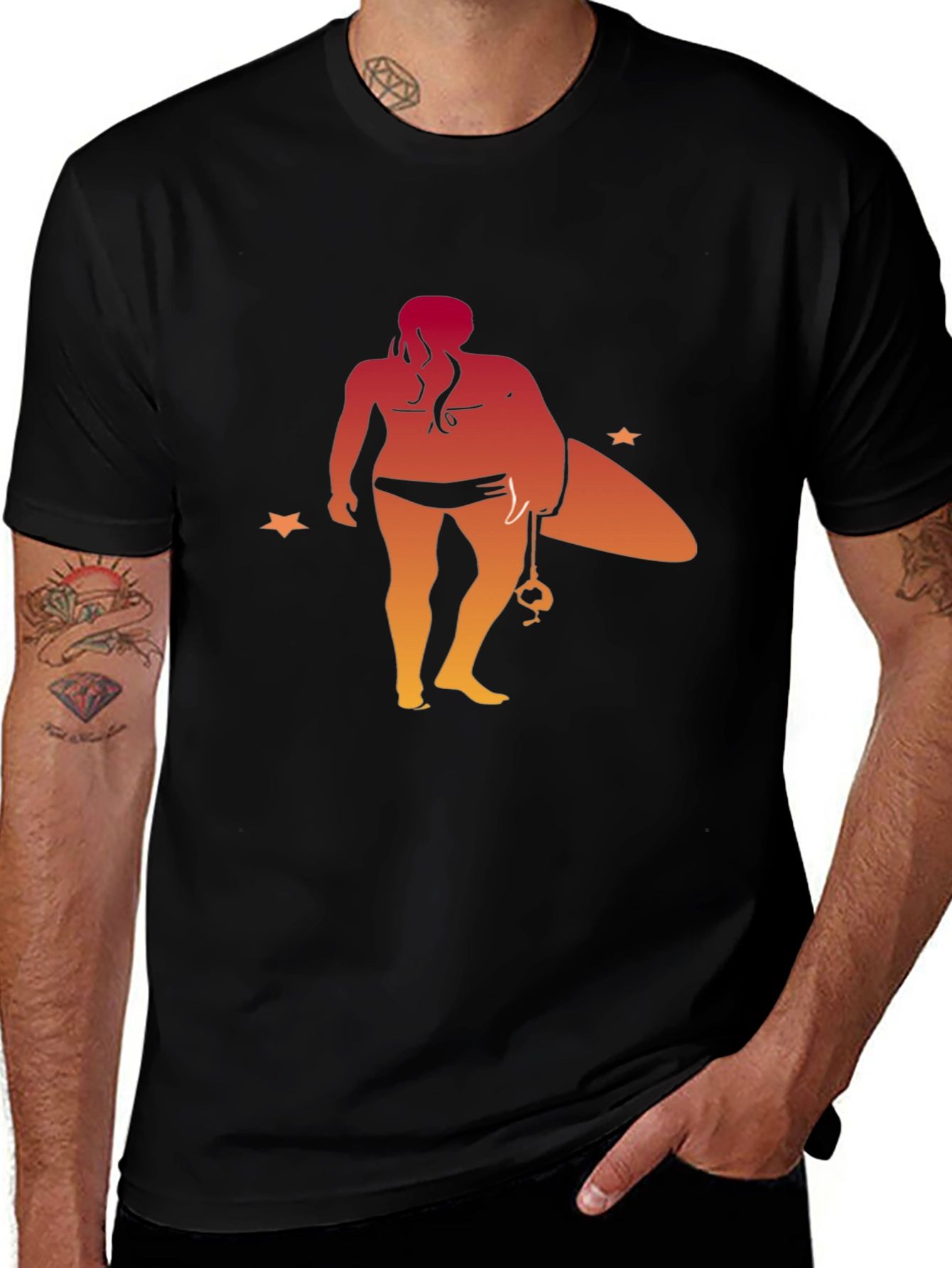 Surfer Girl Graphic Tee - Black Cotton T-Shirt