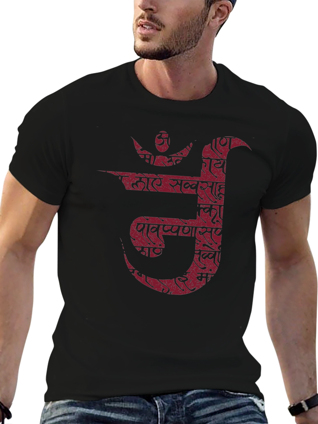 Mens Black T-Shirt with Maroon Devanagari Print