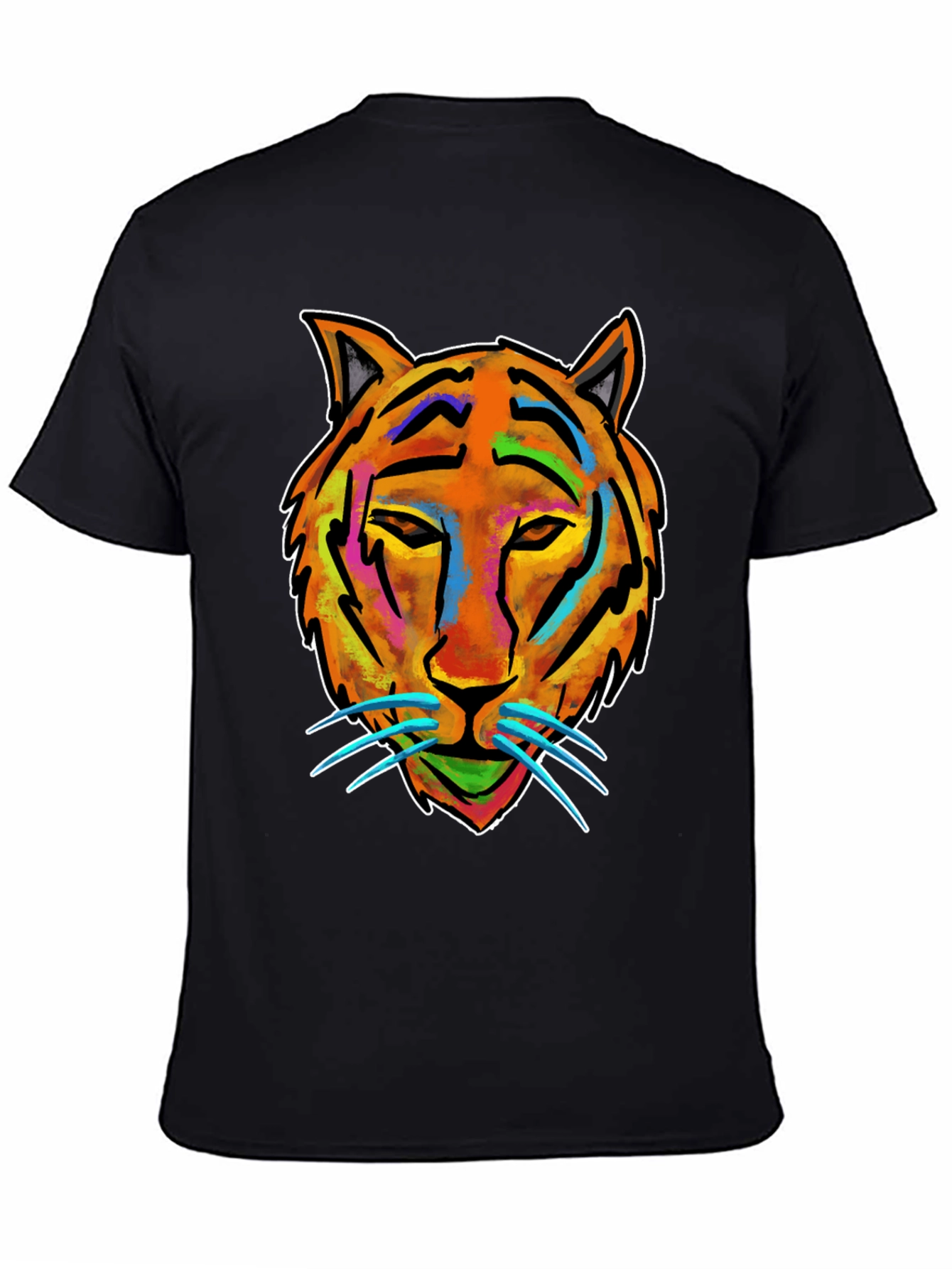 Vibrant Tiger Graphic Tee - Mens Black Cotton T-Shirt