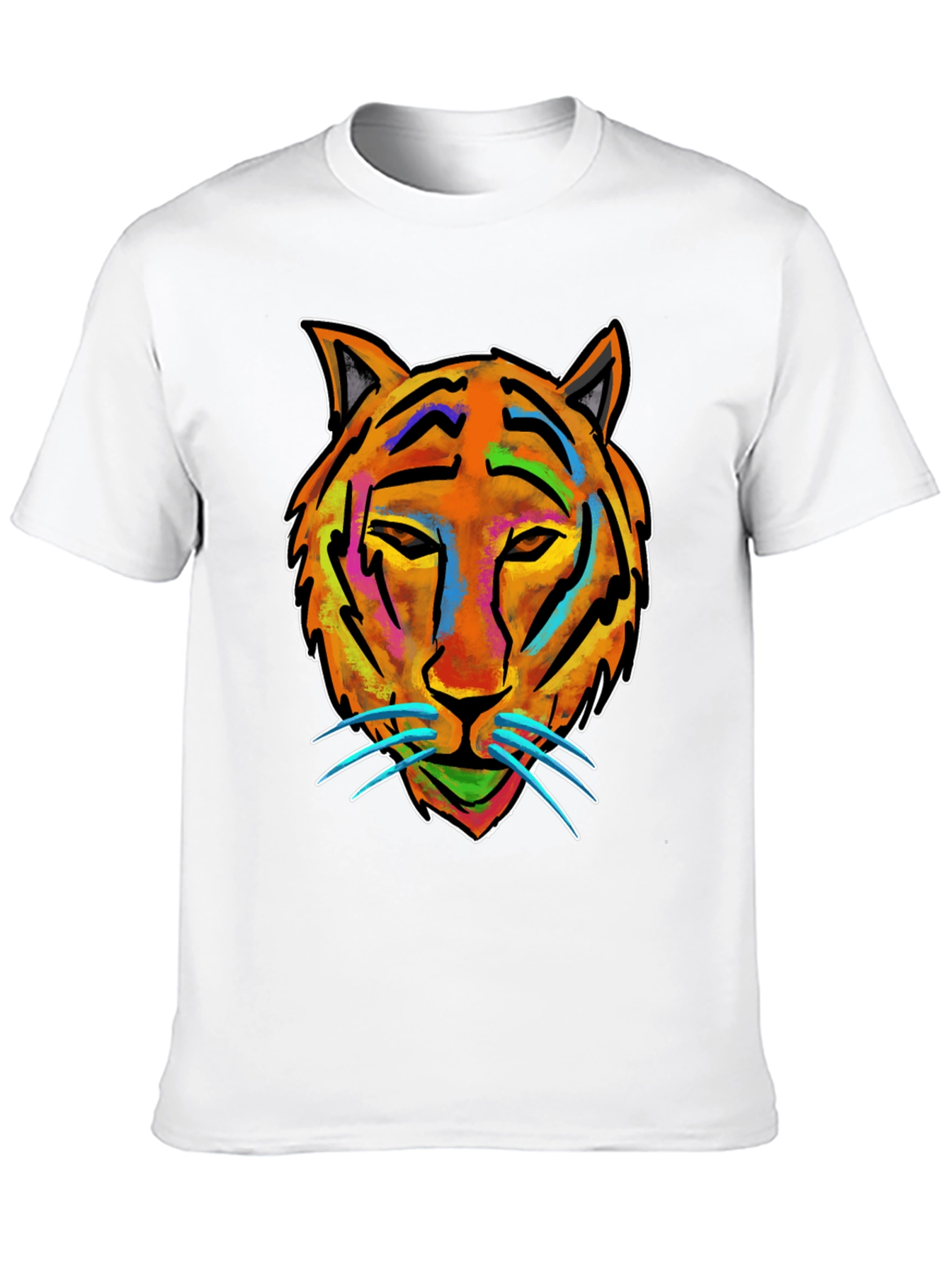 Vibrant Tiger Graphic Tee - Mens Black Cotton T-Shirt