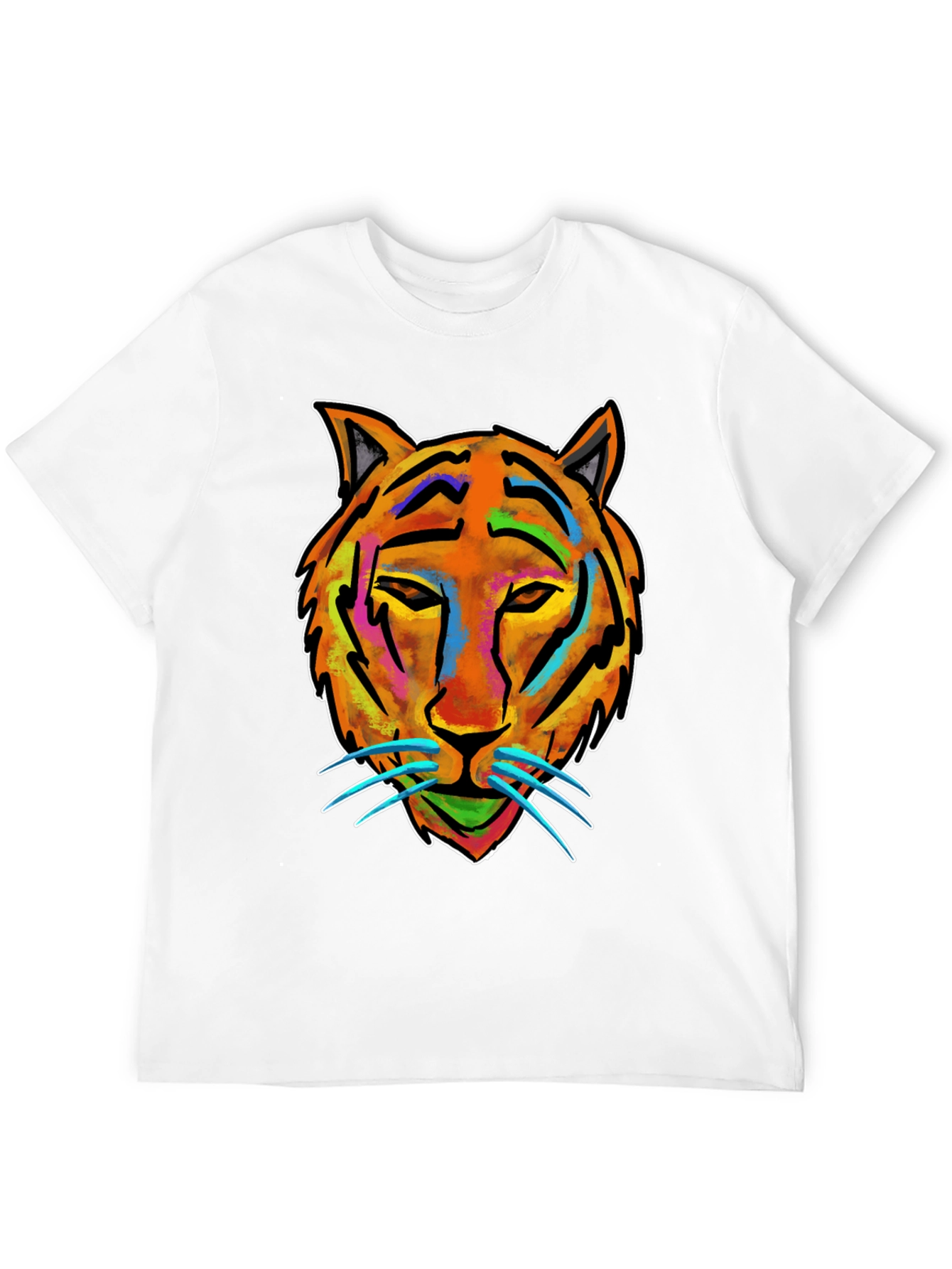 Vibrant Tiger Graphic Tee - Mens Black Cotton T-Shirt