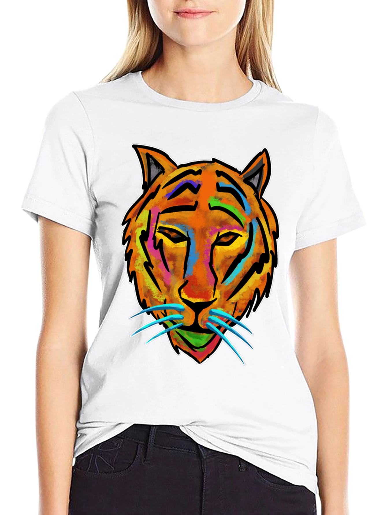 Vibrant Tiger Graphic Tee - Mens Black Cotton T-Shirt