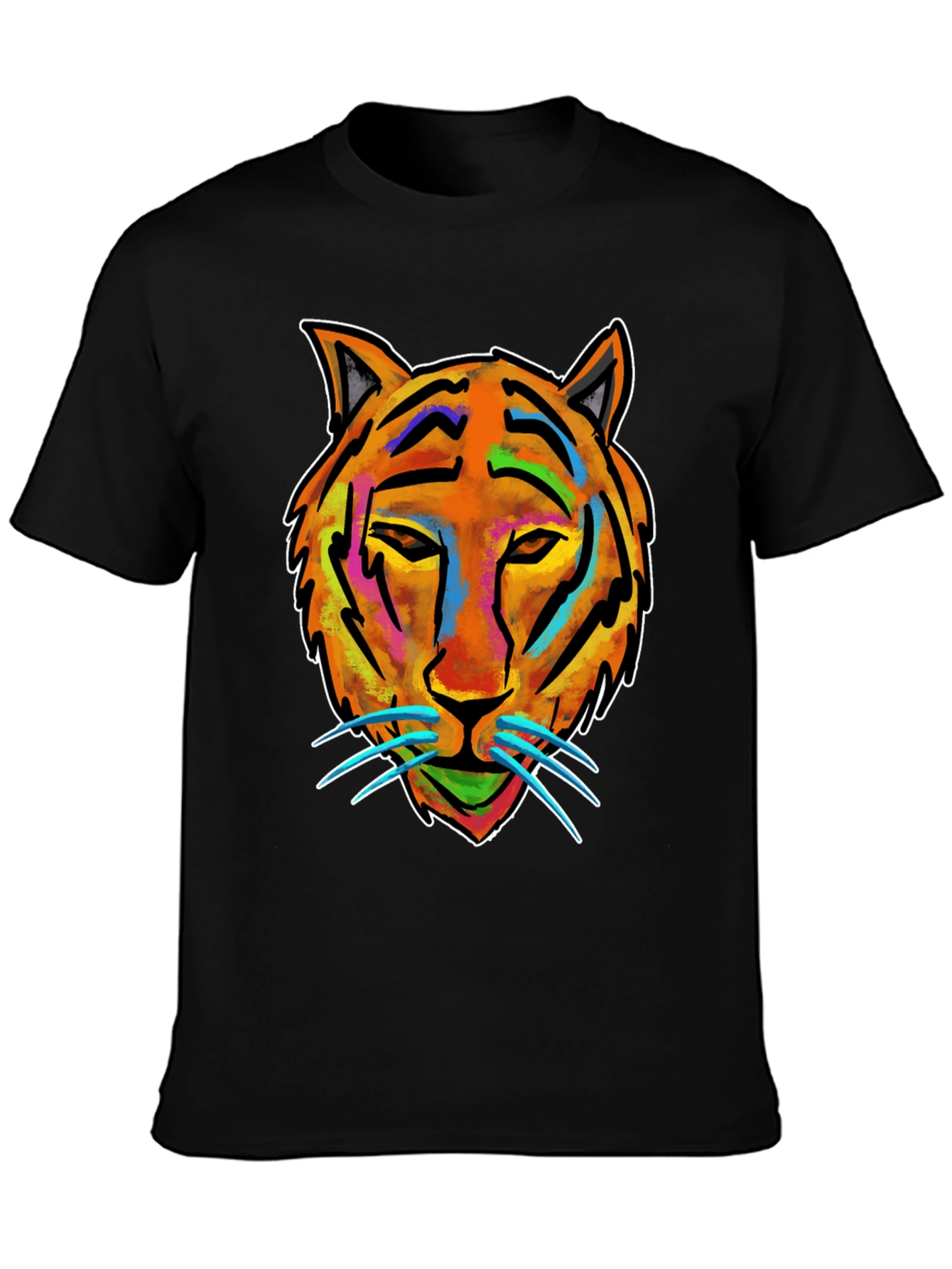 Vibrant Tiger Graphic Tee - Mens Black Cotton T-Shirt