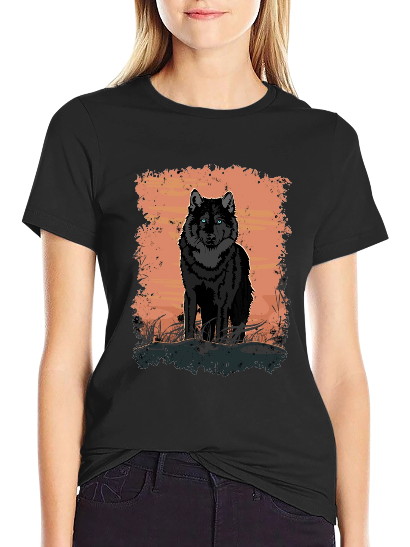 Wolf Graphic Print Black T-Shirt