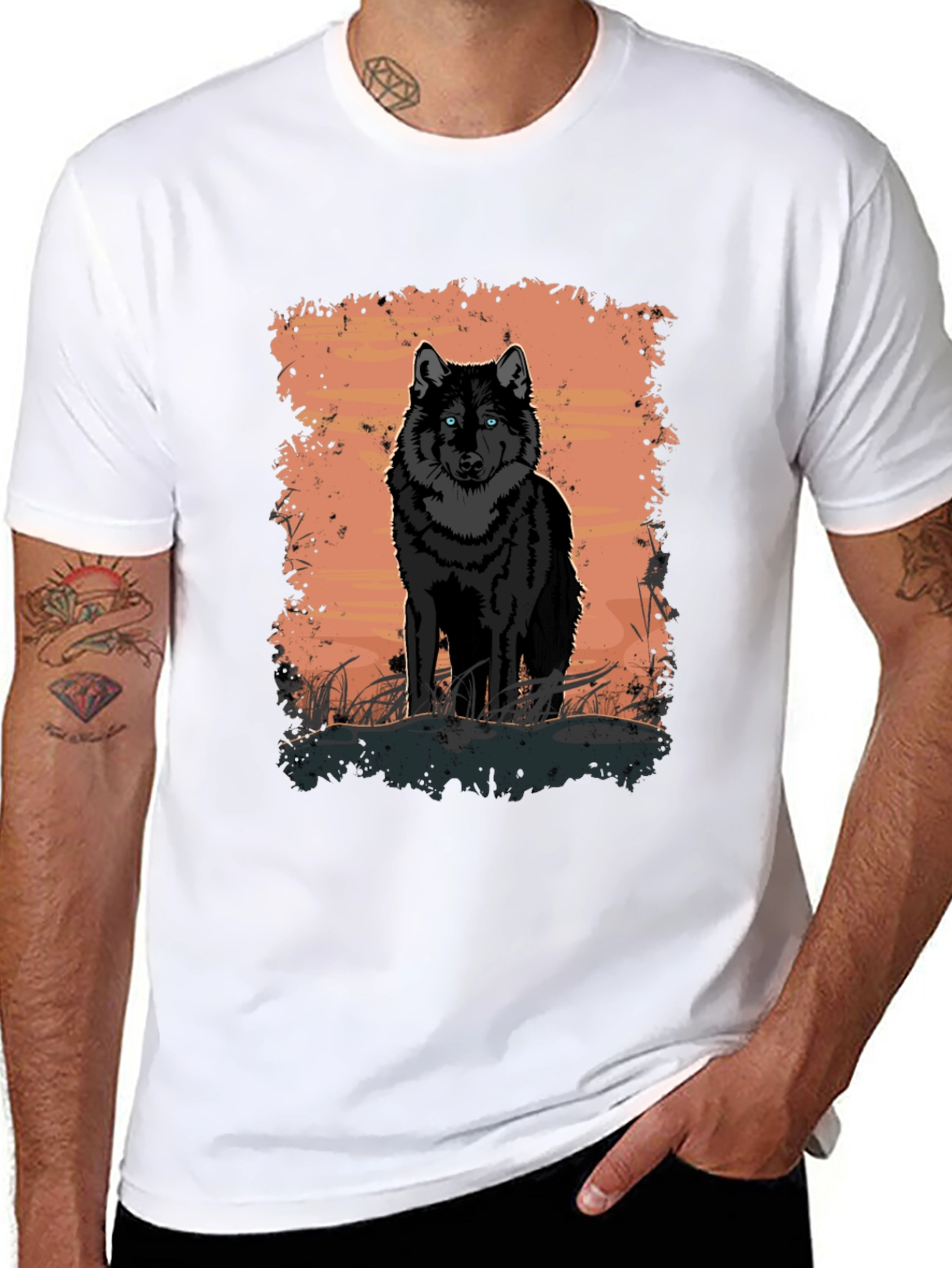 Wolf Graphic Print Black T-Shirt