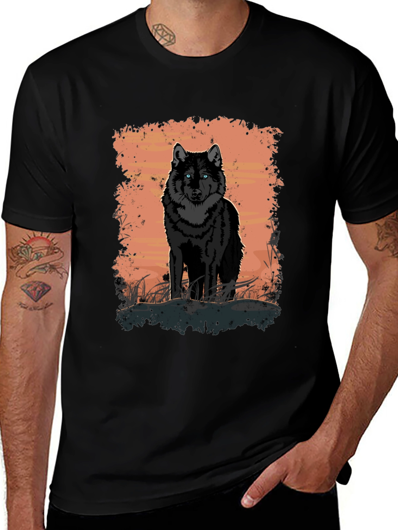 Wolf Graphic Print Black T-Shirt