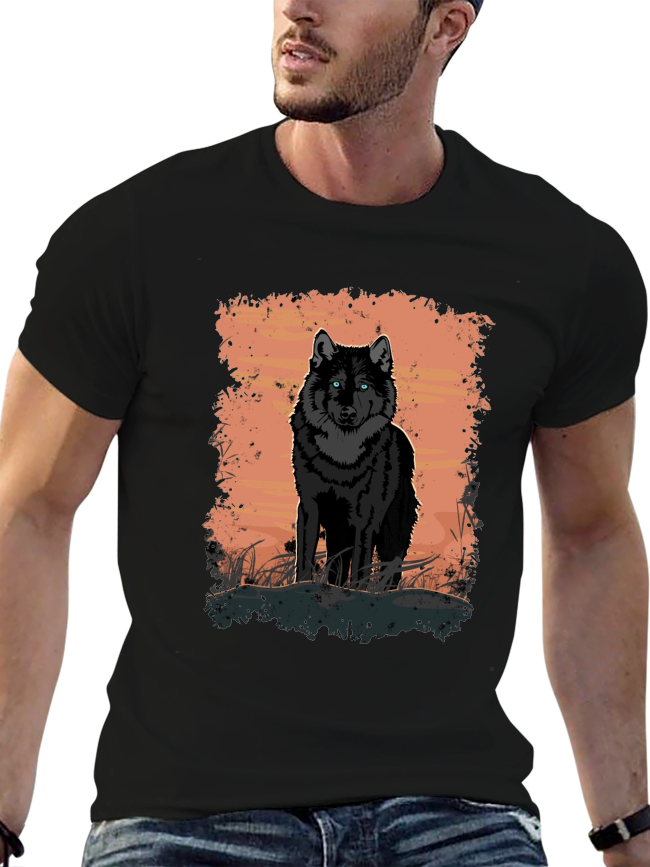 Wolf Graphic Print Black T-Shirt