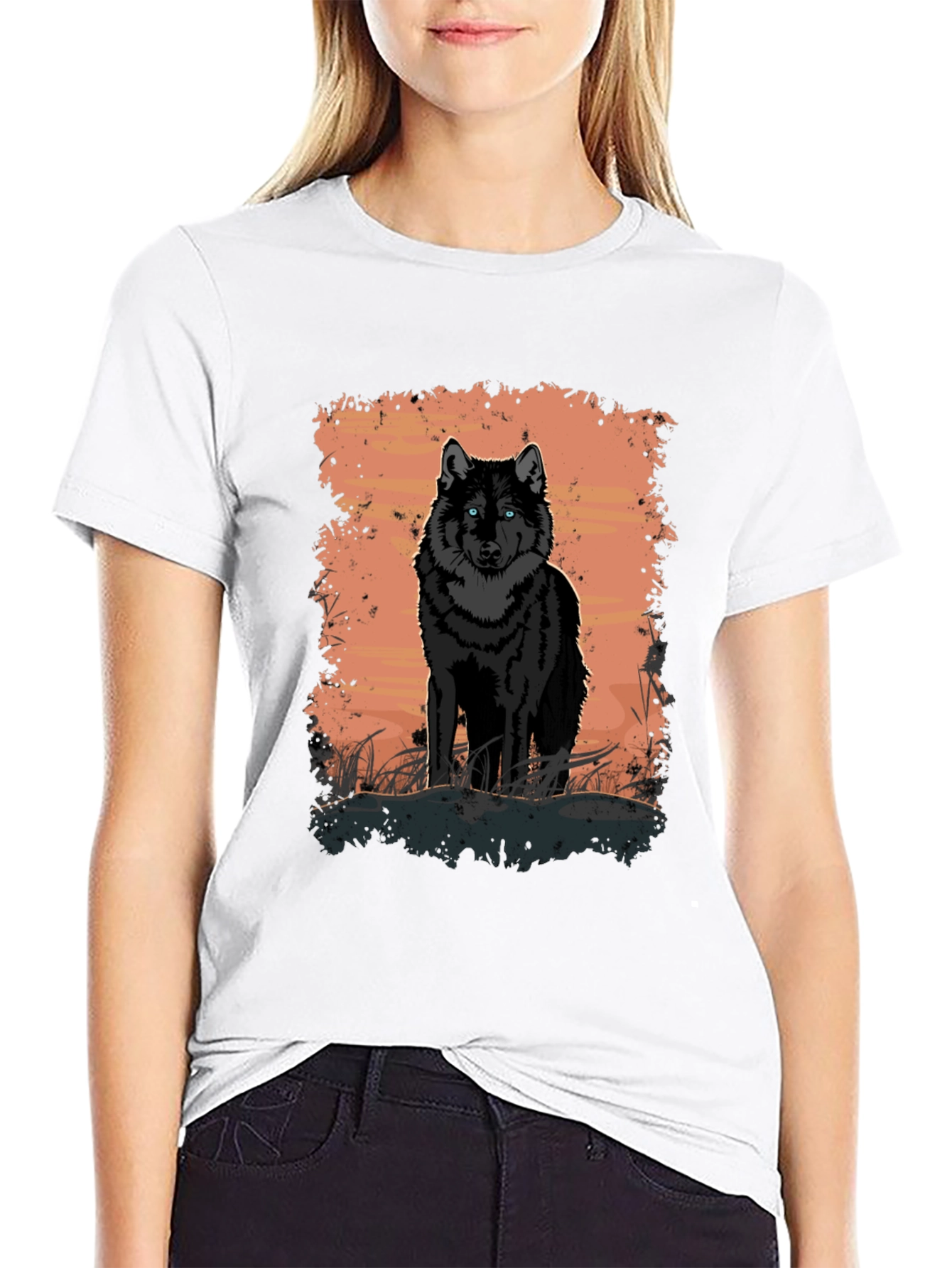 Wolf Graphic Print Black T-Shirt