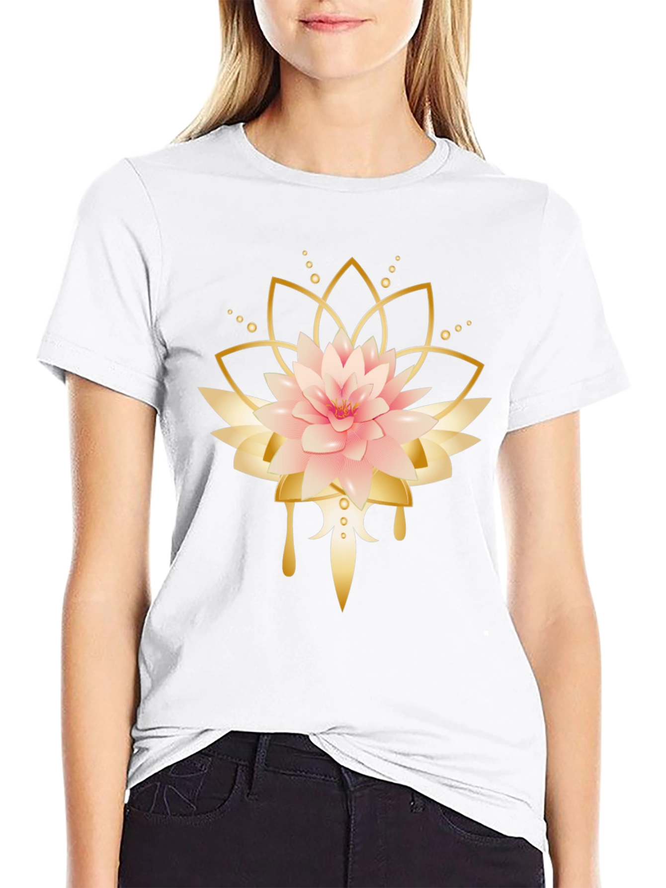 Lotus Flower Graphic Black T-Shirt