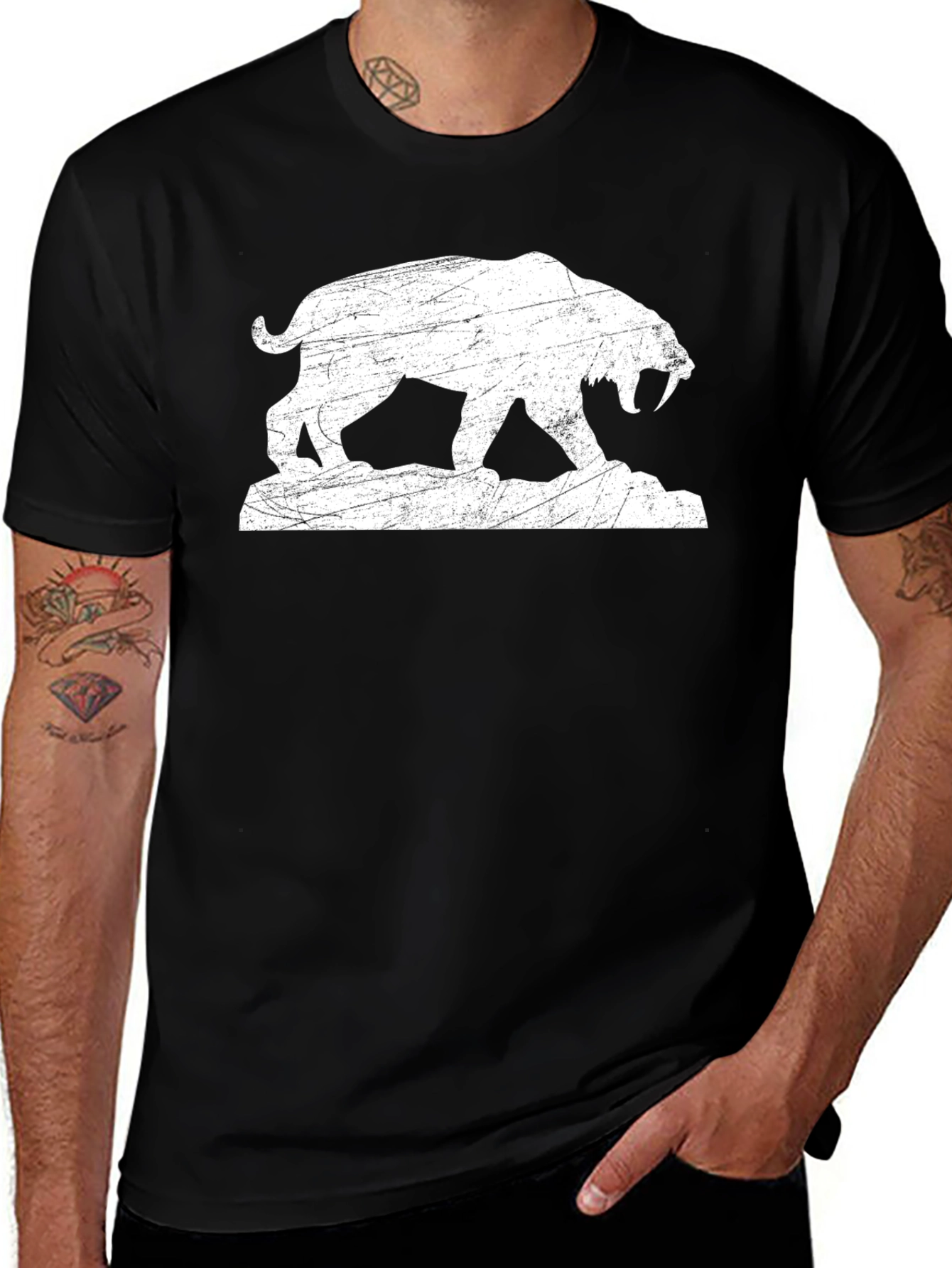 Saber-Toothed Tiger Graphic Tee - Distressed Print