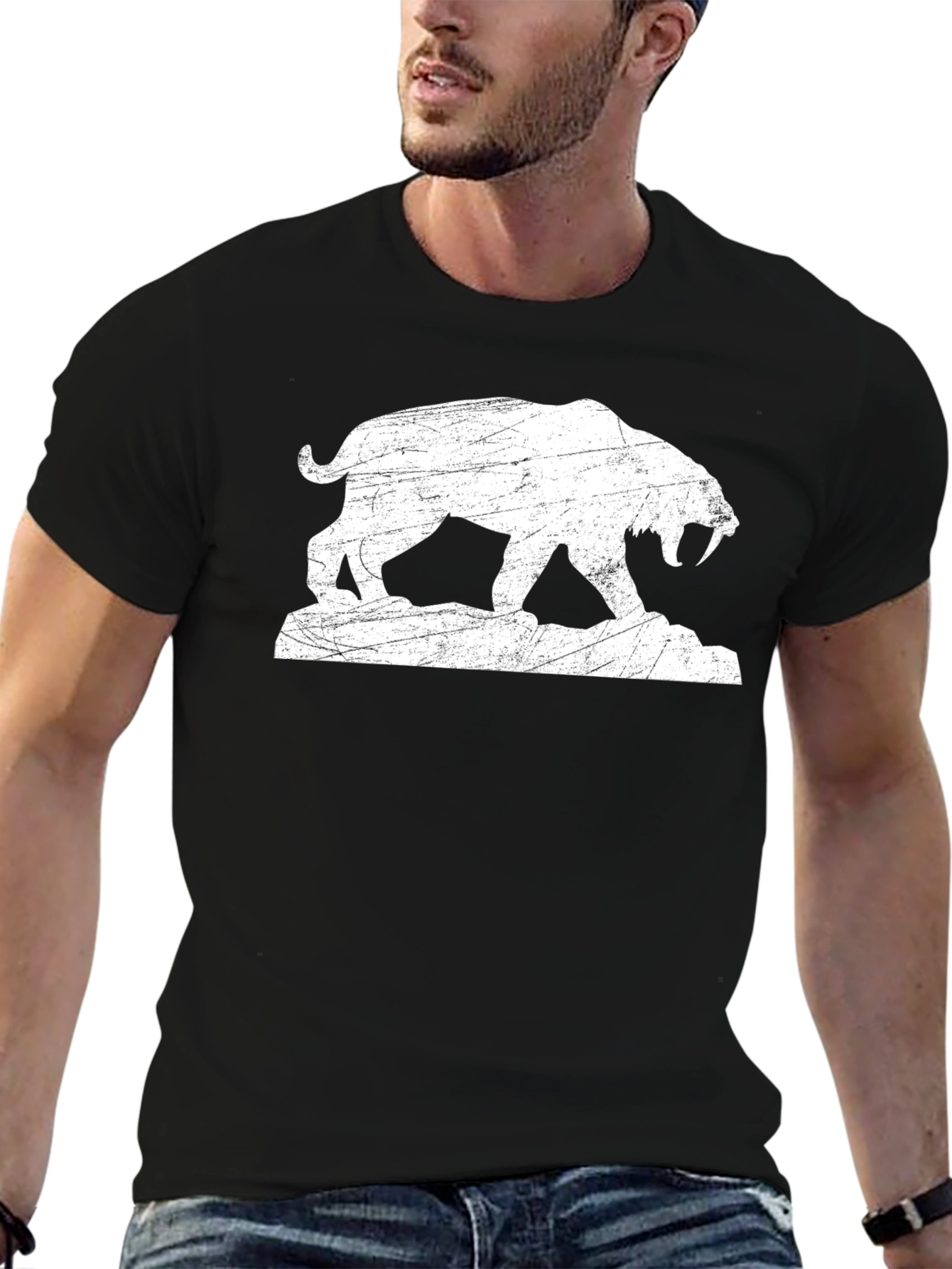 Saber-Toothed Tiger Graphic Tee - Distressed Print