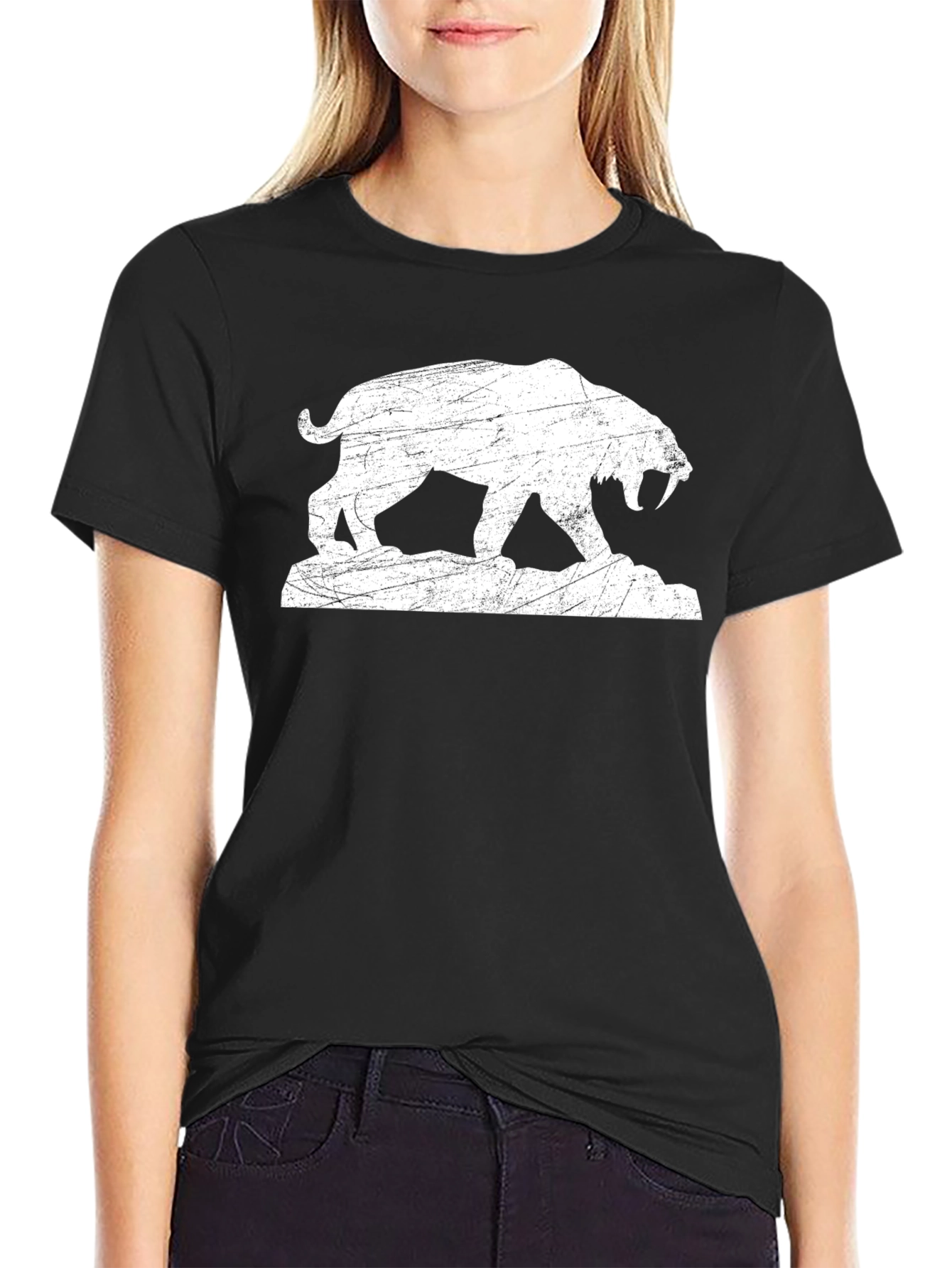 Saber-Toothed Tiger Graphic Tee - Distressed Print