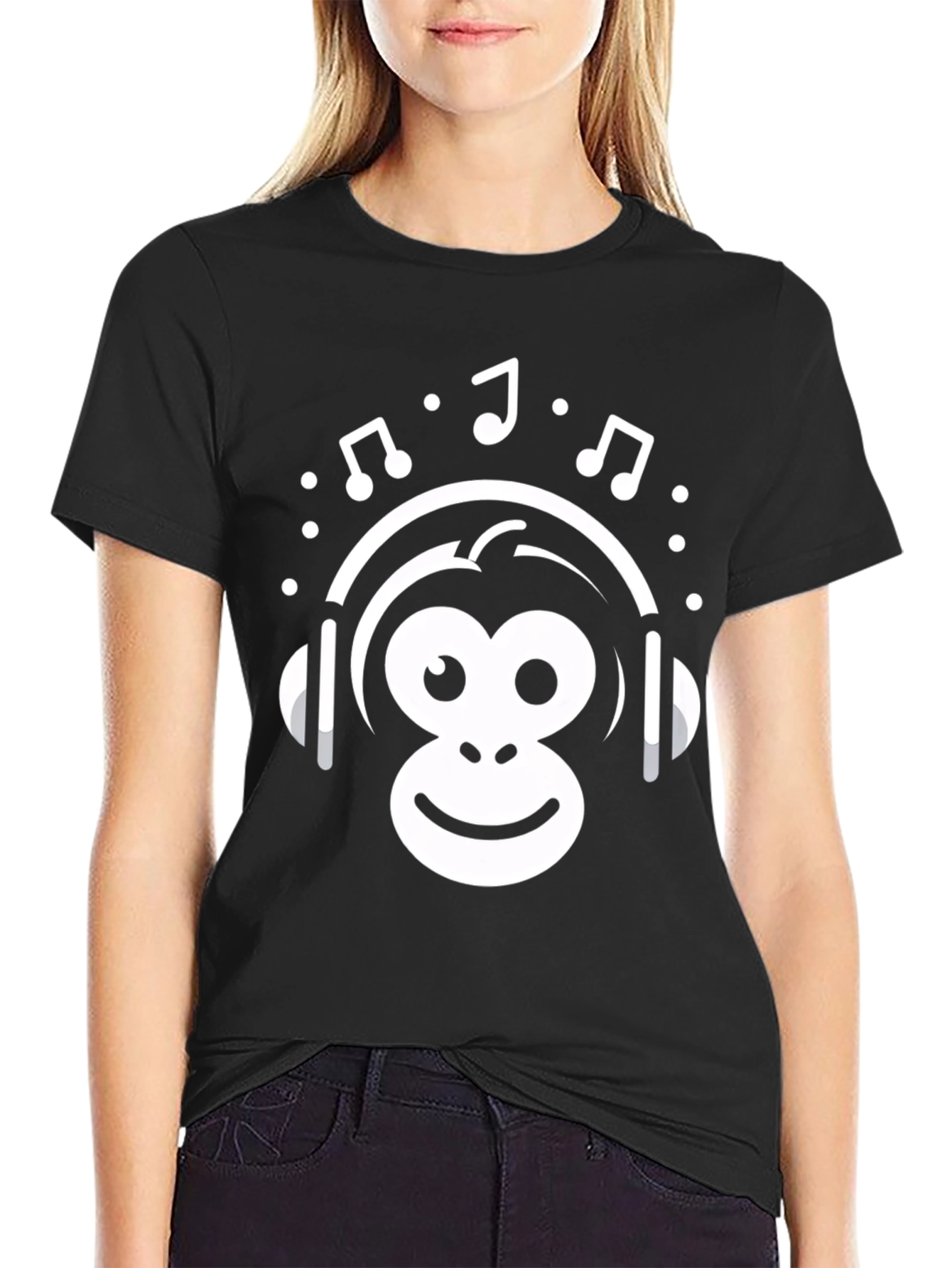 Monkey Music Graphic Tee - Black Cotton T-Shirt