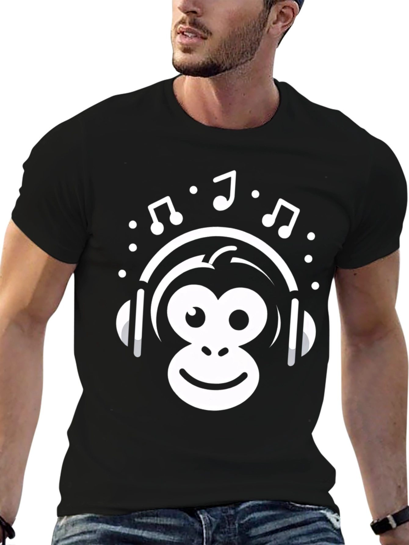 Monkey Music Graphic Tee - Black Cotton T-Shirt