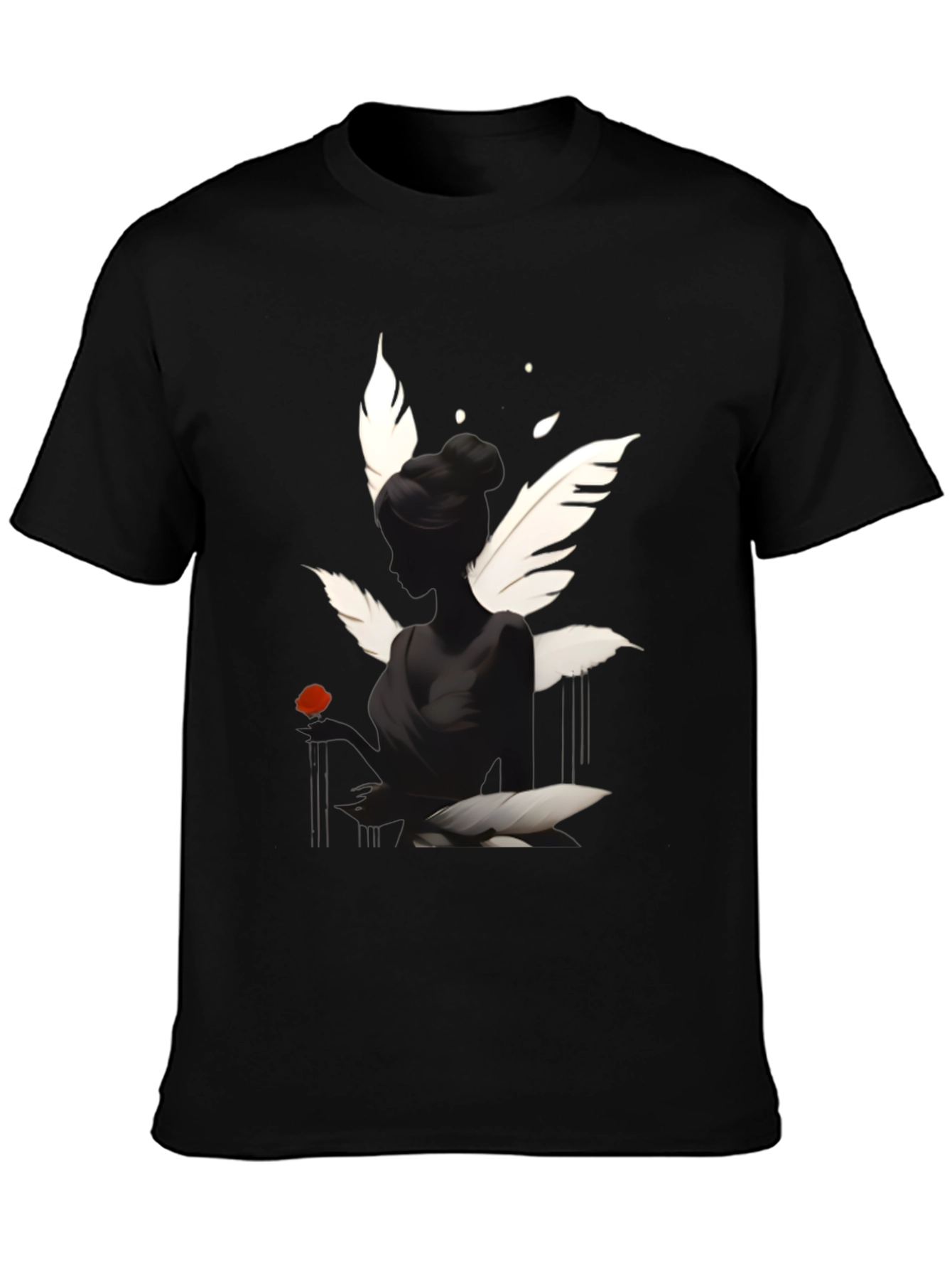 Elegant Black T-Shirt with Swan Inspired Graphic