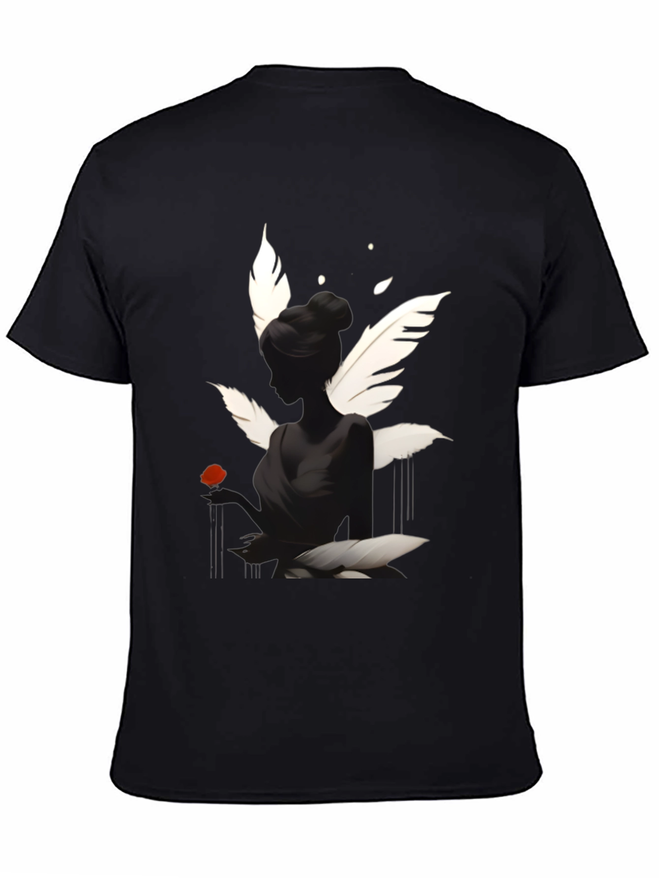 Elegant Black T-Shirt with Swan Inspired Graphic