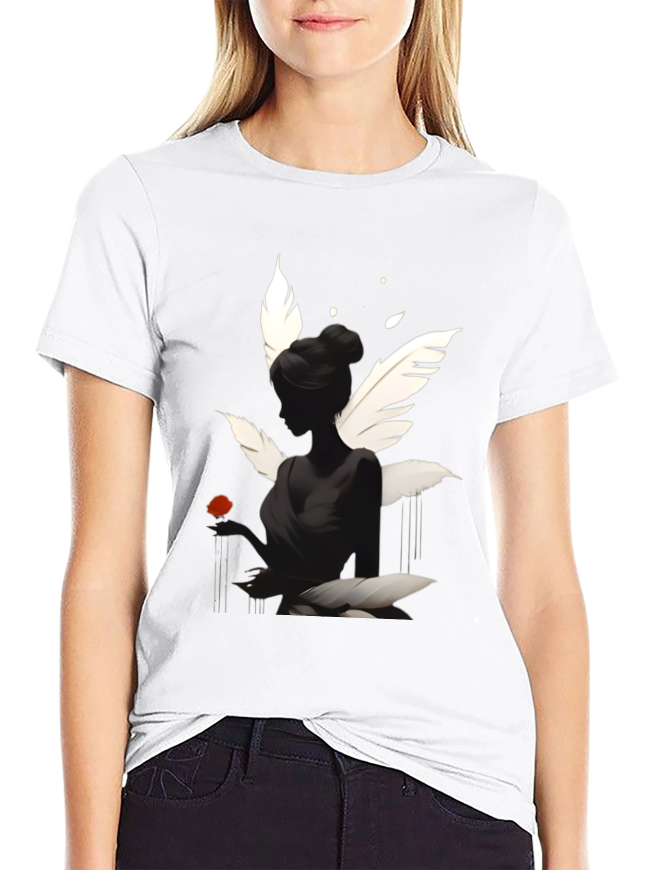 Elegant Black T-Shirt with Swan Inspired Graphic