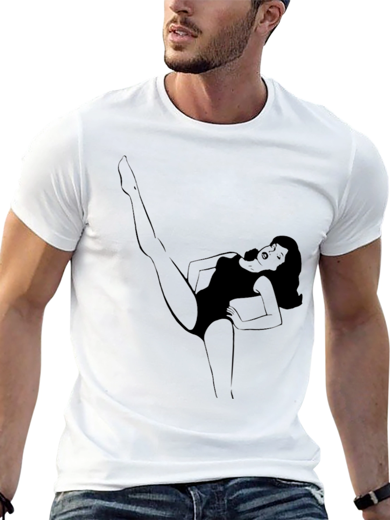 Black Graphic Tee with Woman Design