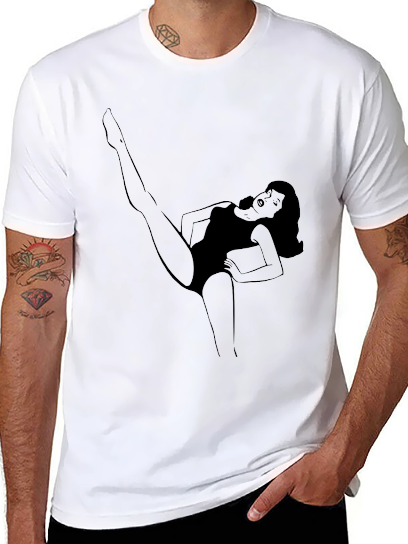 Black Graphic Tee with Woman Design